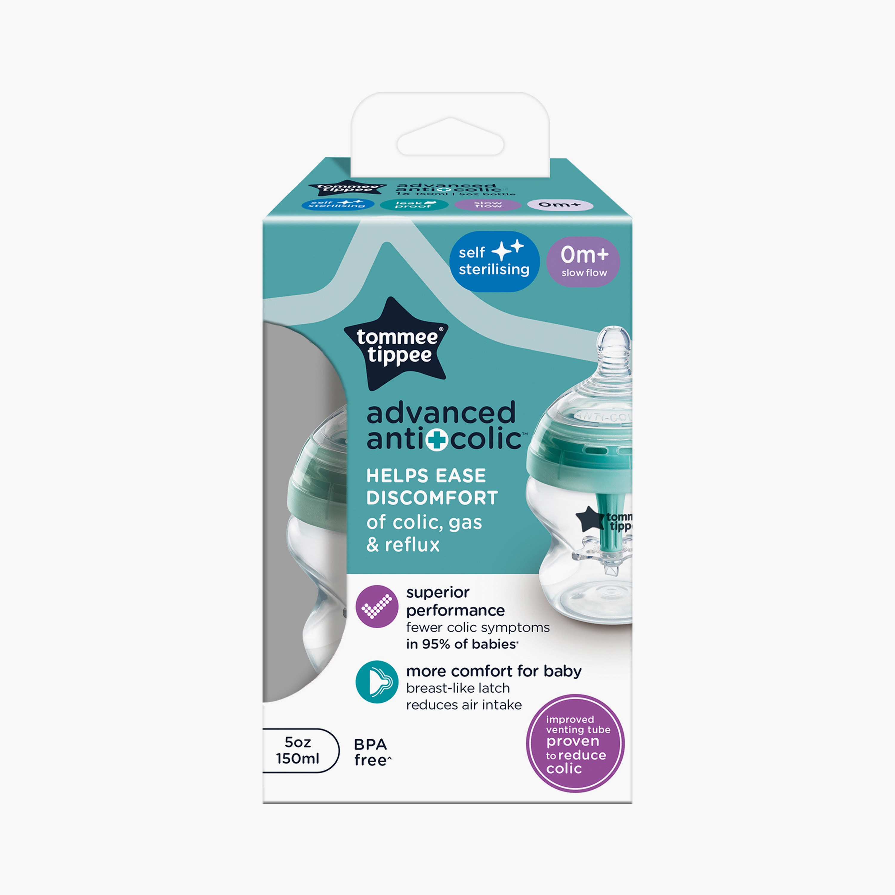 Tommee Tippee Advanced Anti-Colic Feeding Bottle - Teal - 150 ml-baby-feeding-feedingbottles-bottlesandteats-image-3
