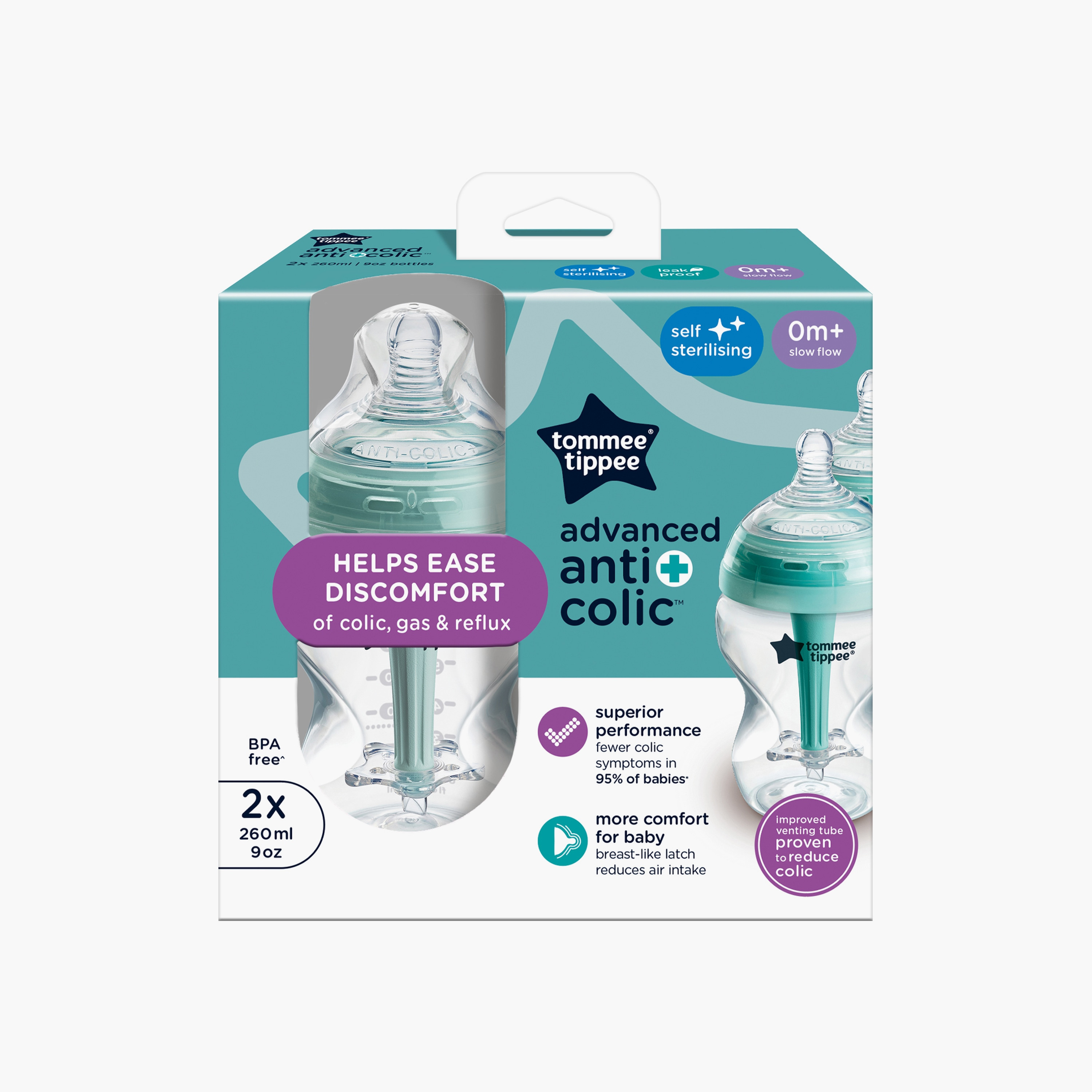 Tommee Tippee 2-Piece Advance Anti-Colic Feeding Bottles - 260 ml-baby-feeding-feedingbottles-bottlesandteats-image-3
