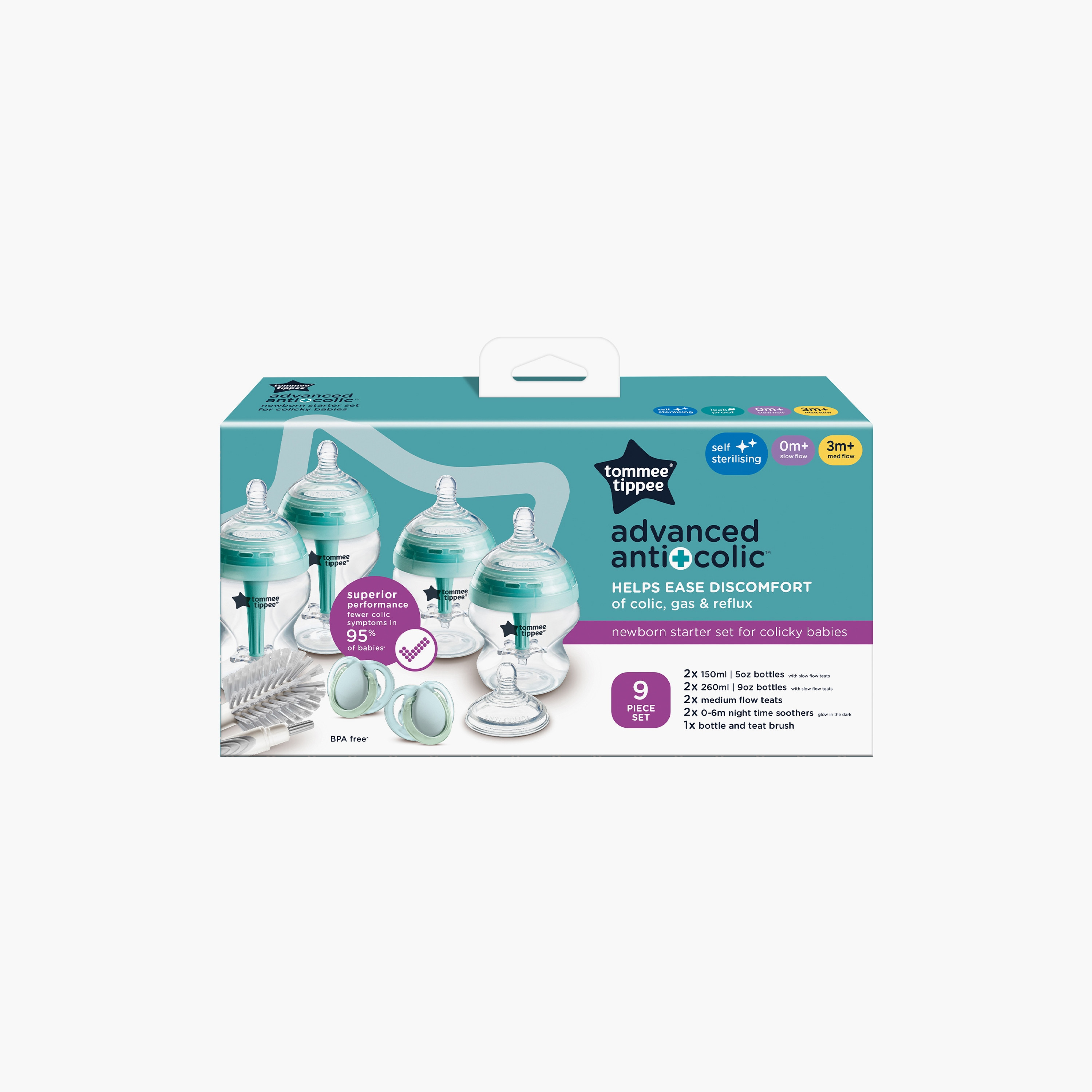 Tommee Tippee 9-Piece Advance Anti-Colic Feeding Bottle Starter Kit-baby-feeding-feedingbottles-bottlesandteats-image-2