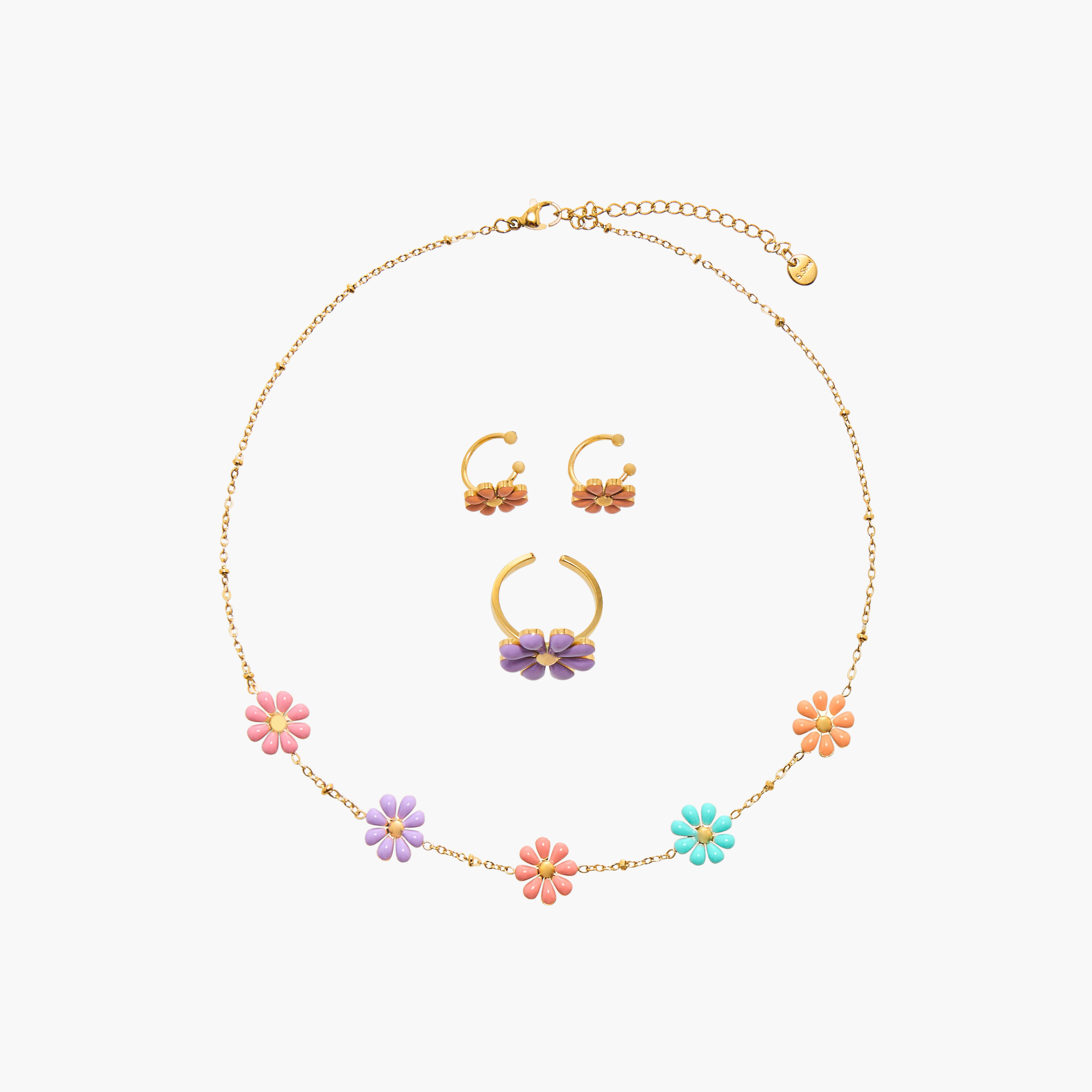 طقم حلق كبس وخاتم وعقد زهري مزين من تشارمز-girls-accessories-jewellery-image-1