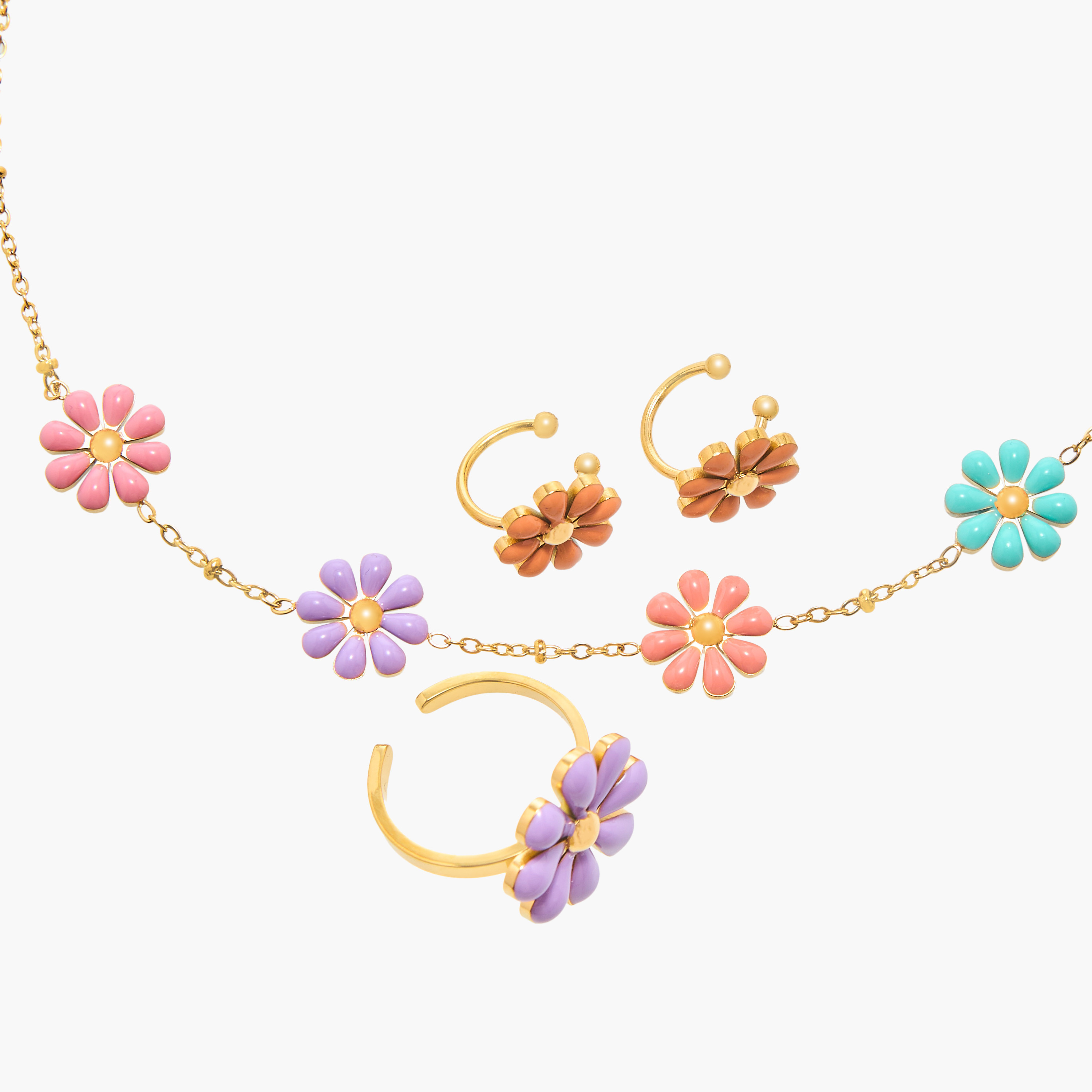 طقم حلق كبس وخاتم وعقد زهري مزين من تشارمز-girls-accessories-jewellery-image-3