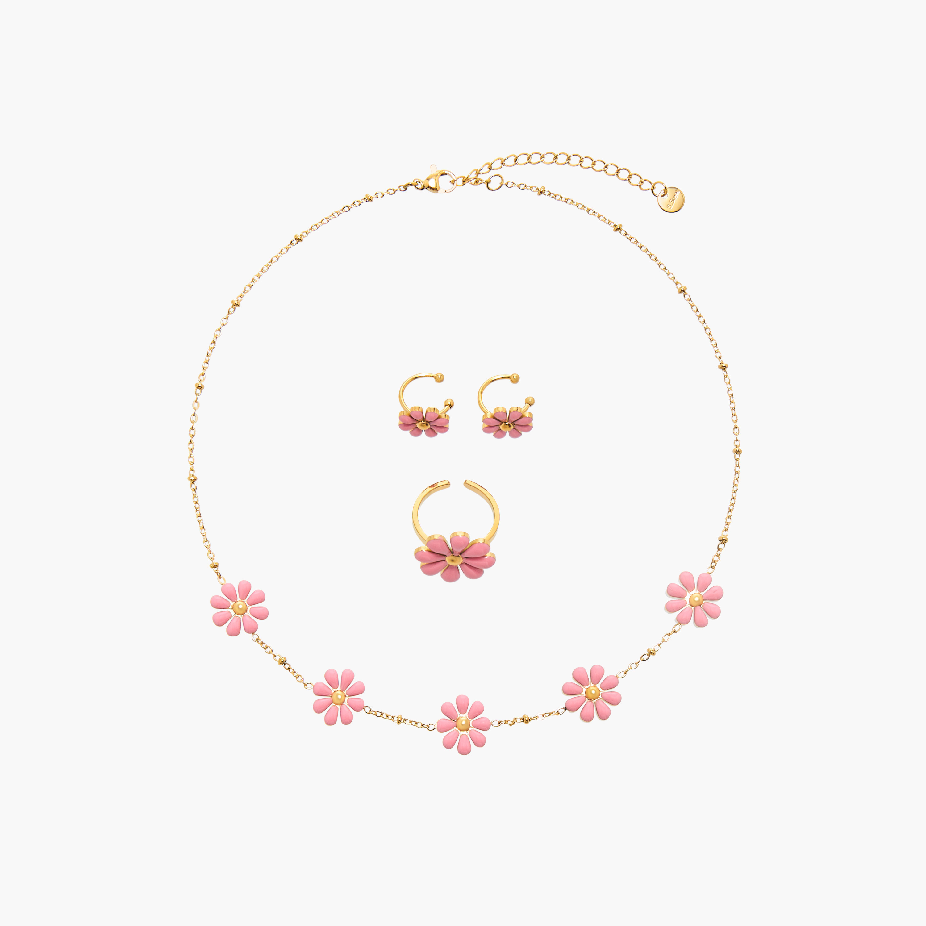 طقم حلق كبس وخاتم وعقد زهري مزين من  تشارمز-girls-accessories-jewellery-image-1