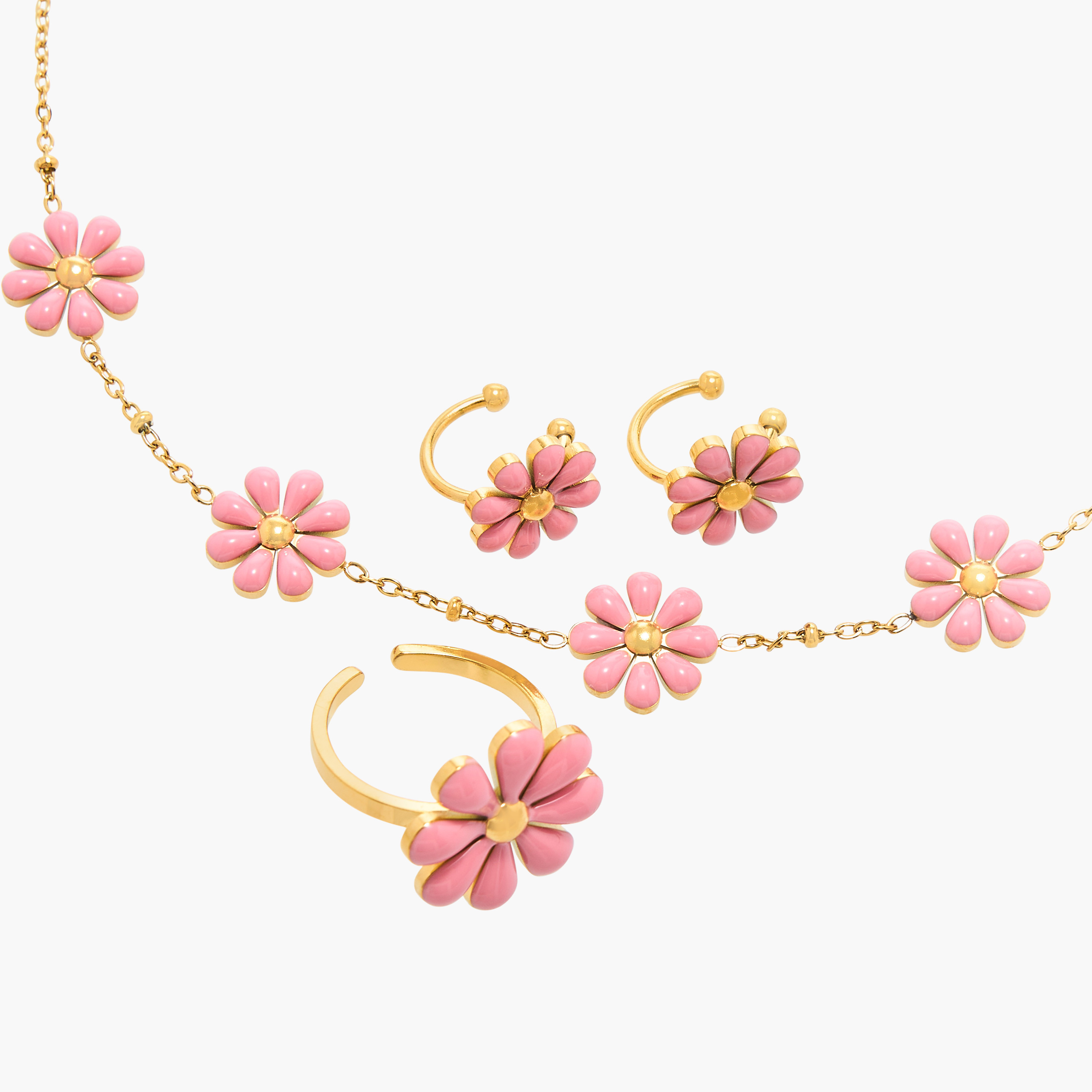 طقم حلق كبس وخاتم وعقد زهري مزين من  تشارمز-girls-accessories-jewellery-image-3