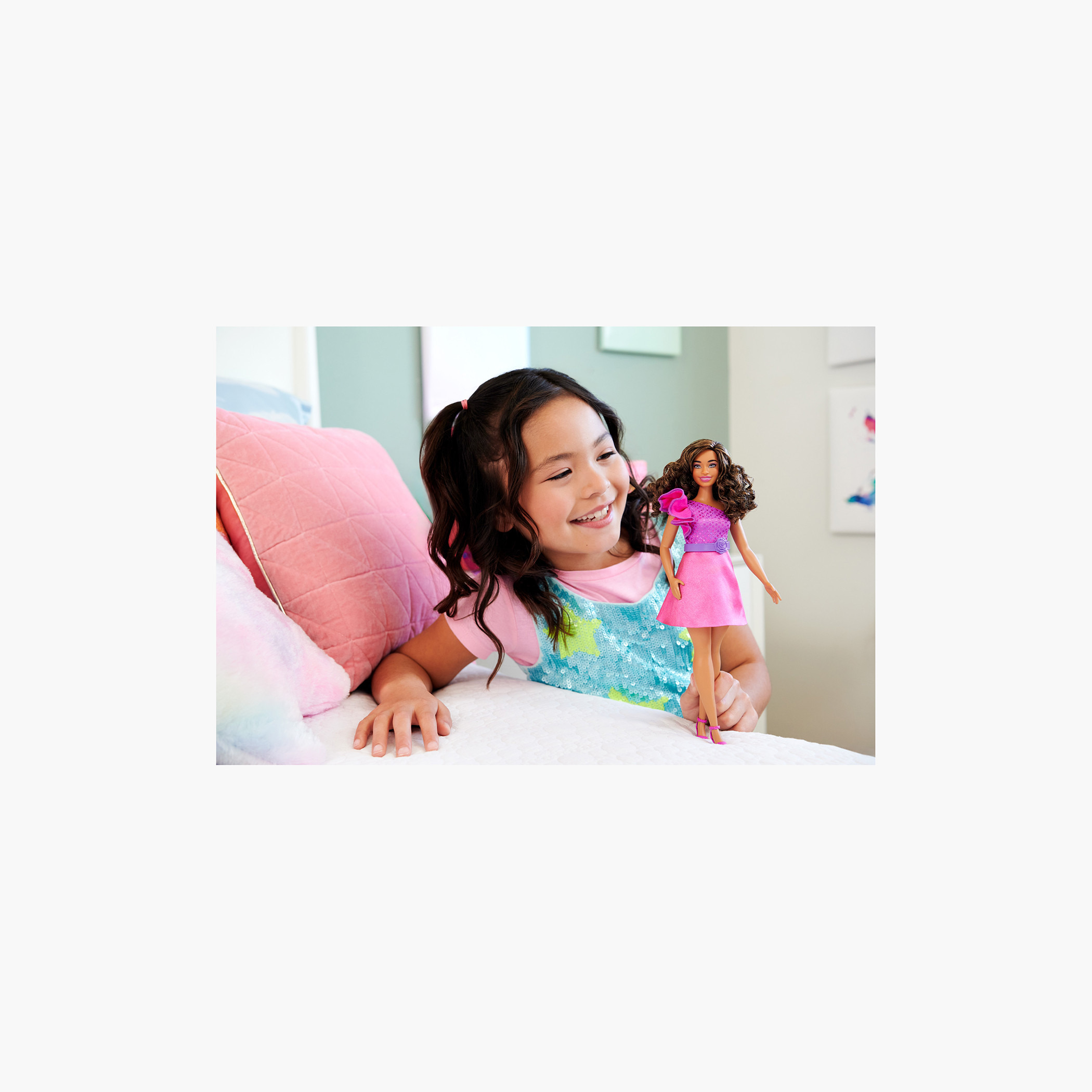 Barbie Fashionistas Doll #225, Curvy Body, Brown Hair, Pink Sparkly Dress, 65th Anniversary Toy-toys-dollsandplaysets-dolls-image-2