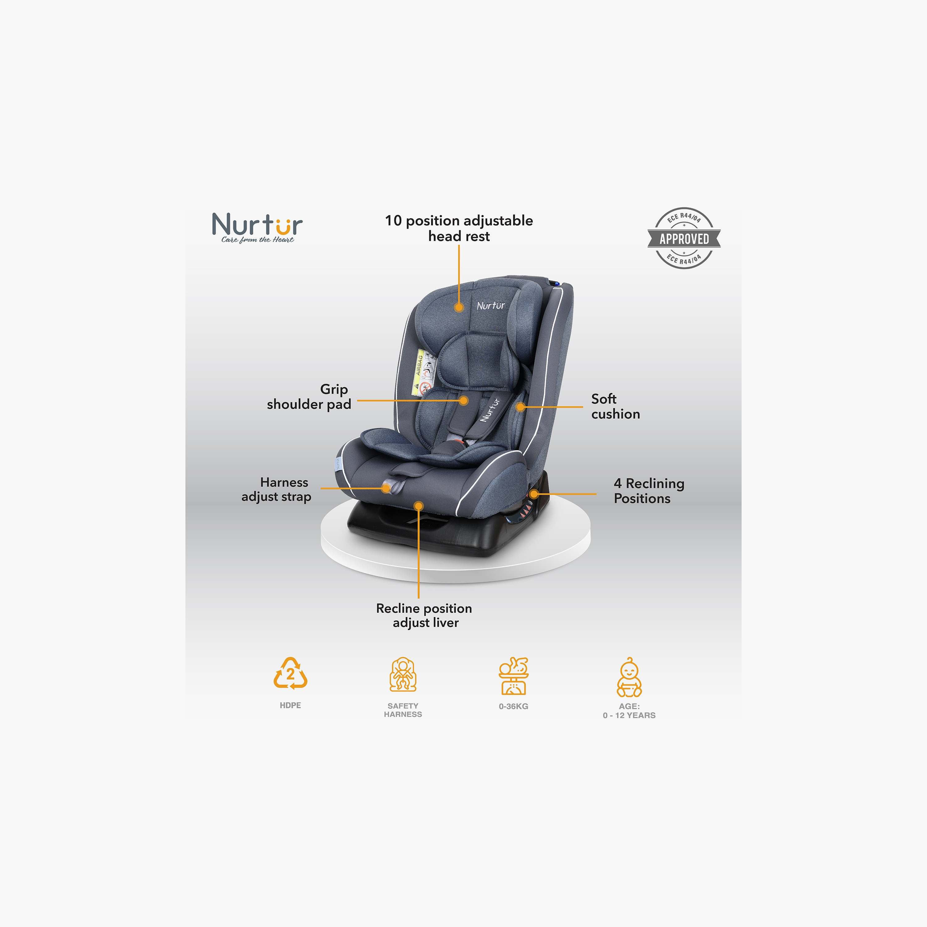 Nurtur Otto Toddler Car Seat with 5-Point Safety Harness, Rear Facing and Seat Belt System-baby-gear-carseats-image-2