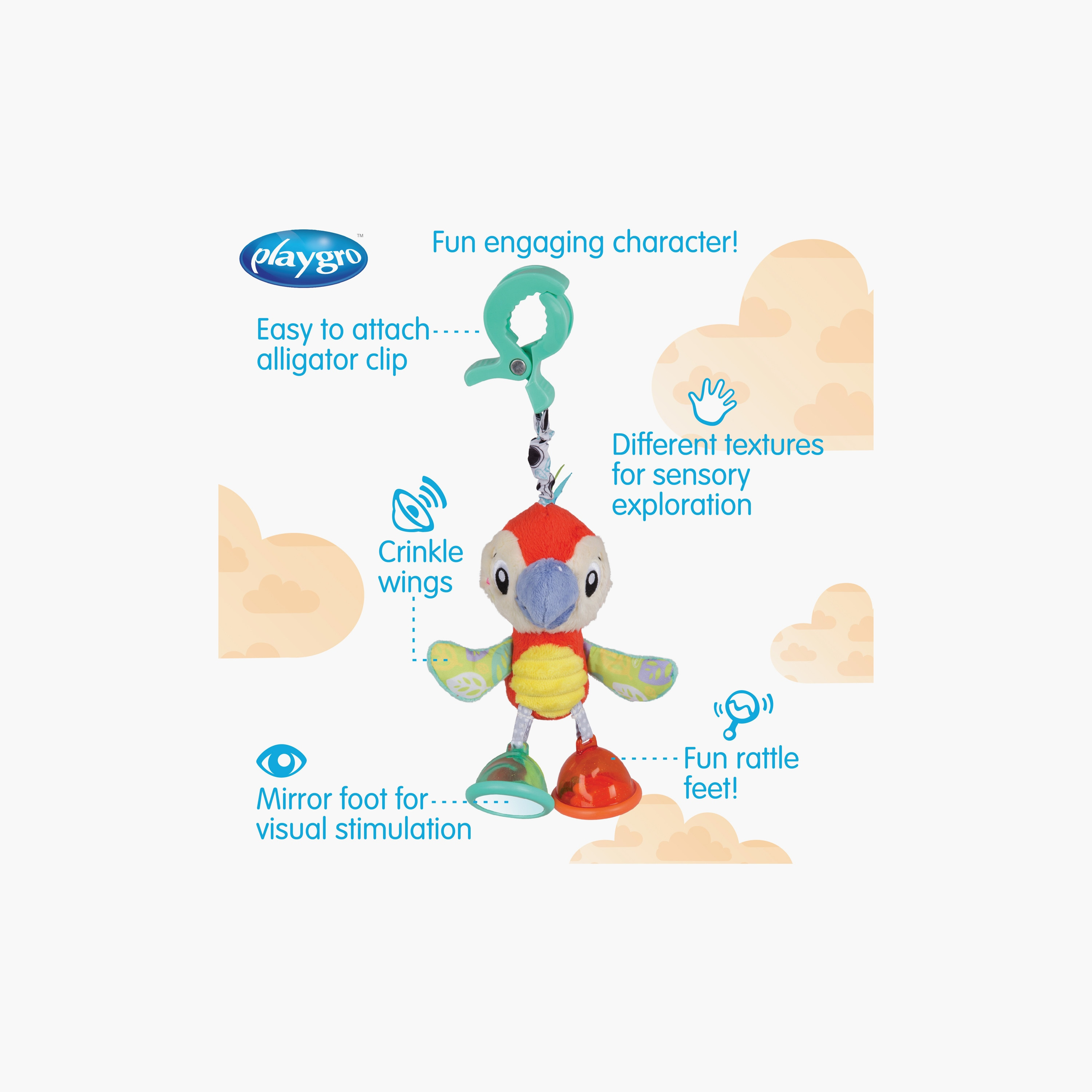 Playgro Dingly Dangly Mio Macaw Pram Toy - 0 Months+-toys-babyandtoddlertoys-strollertoys-image-3