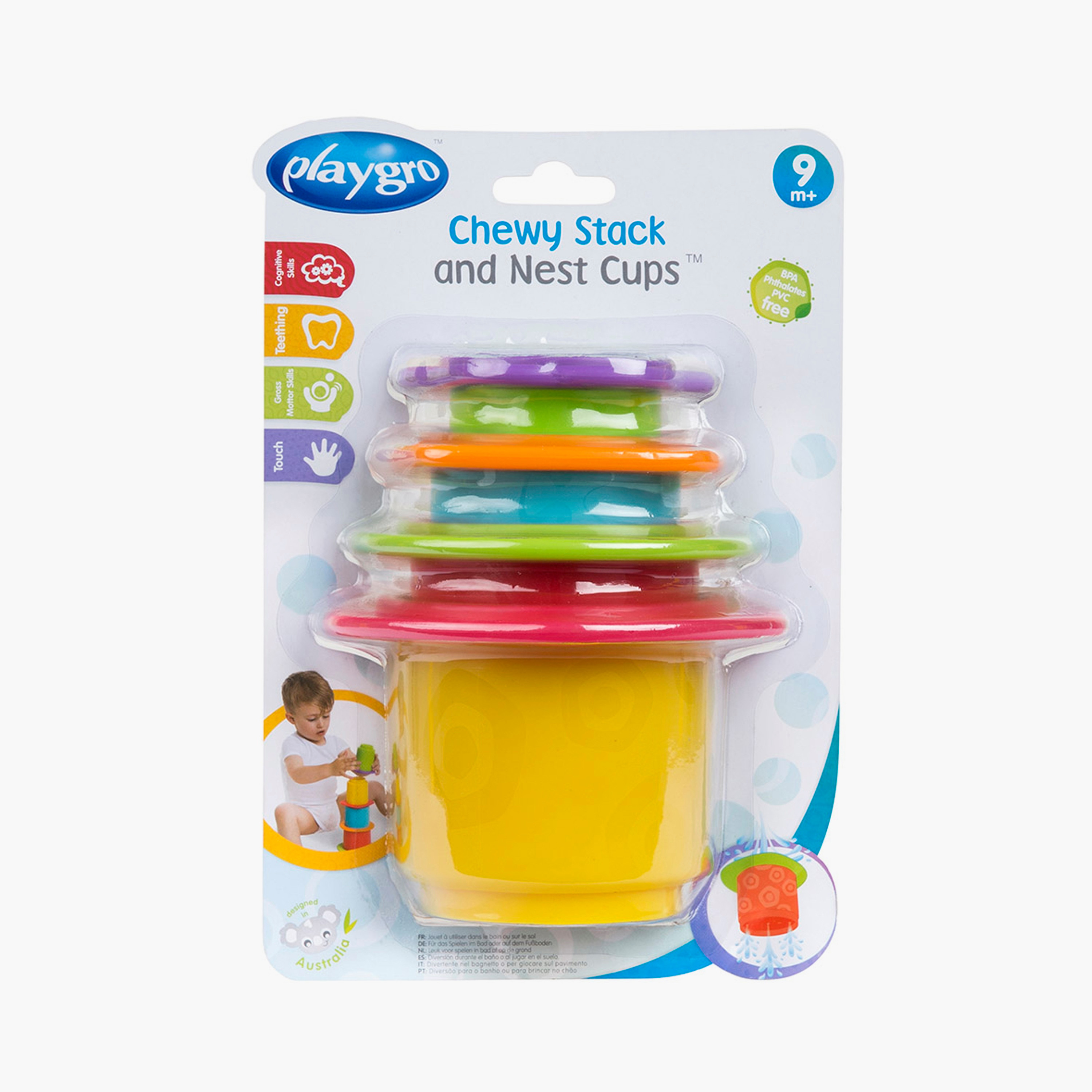 Playgro 4-Piece Chewy Stack & Nest Colourful Cups - 9 Months+-toys-babyandtoddlertoys-stackingandnestingtoys-image-4