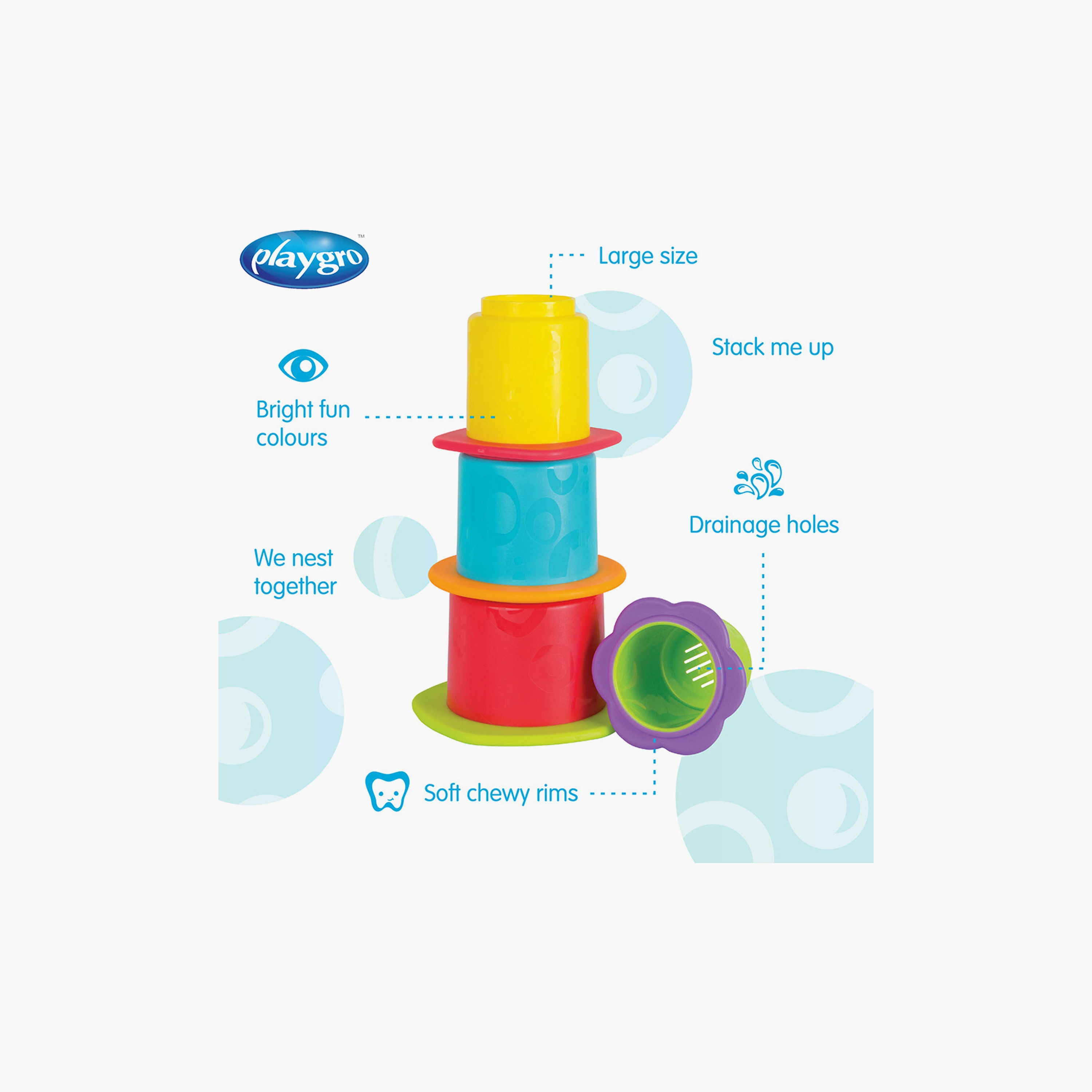 Playgro 4-Piece Chewy Stack & Nest Colourful Cups - 9 Months+-toys-babyandtoddlertoys-stackingandnestingtoys-image-6