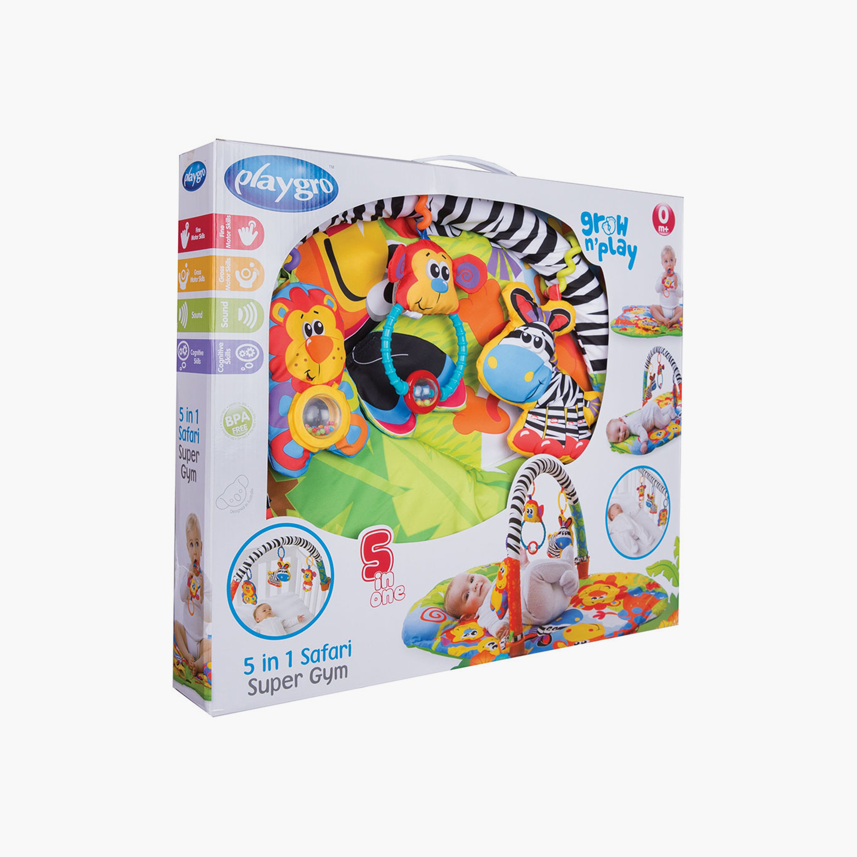 Playgro 5-In-1 Safari Adventure Gym Set with Colourful Playmat - 0 Months+-baby-infantactivity-image-6