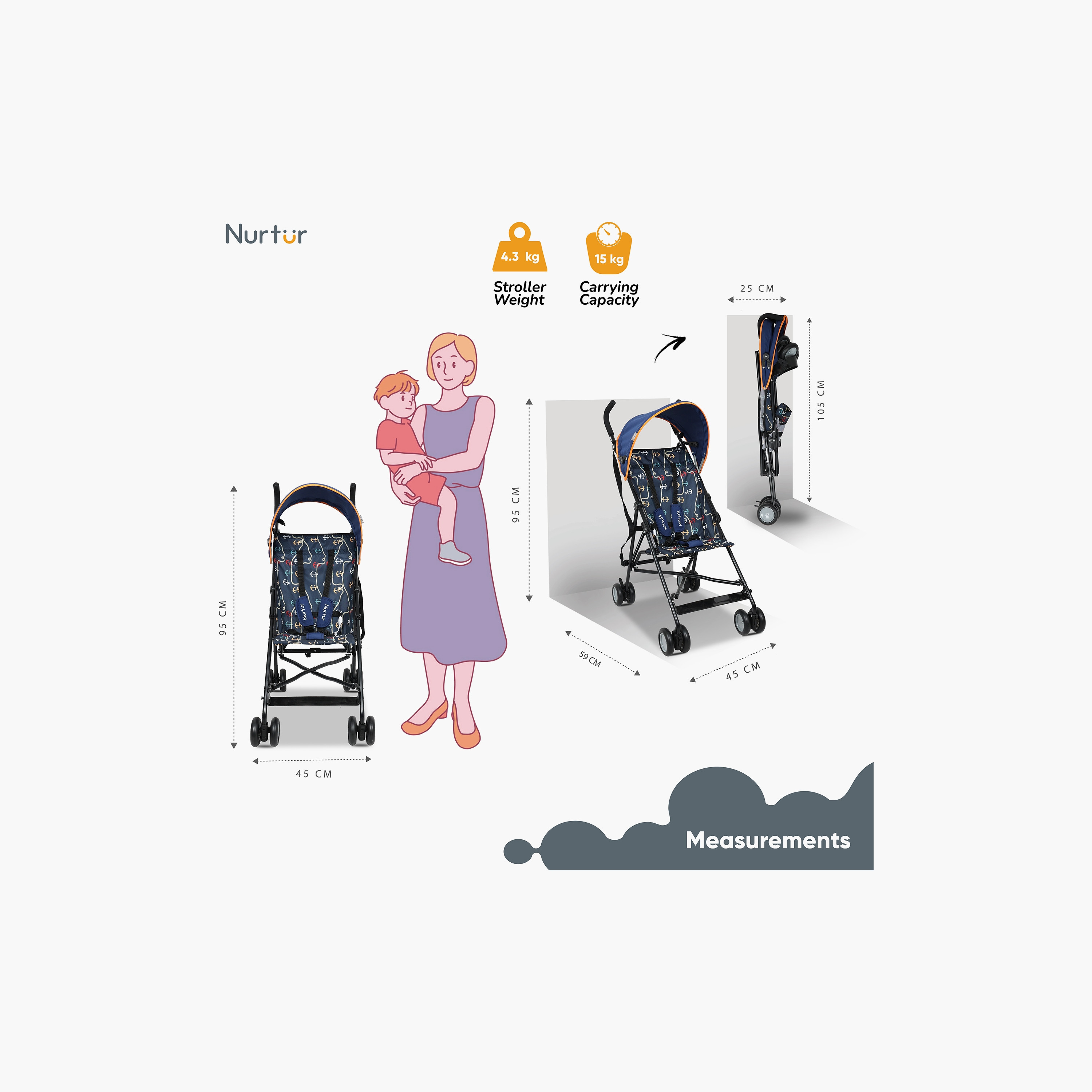 عربة أطفال خفيفة الوزن مريحة ريكس من نيرتور  - باللون الأزرق-baby-gear-strollersandprams-buggies-image-4