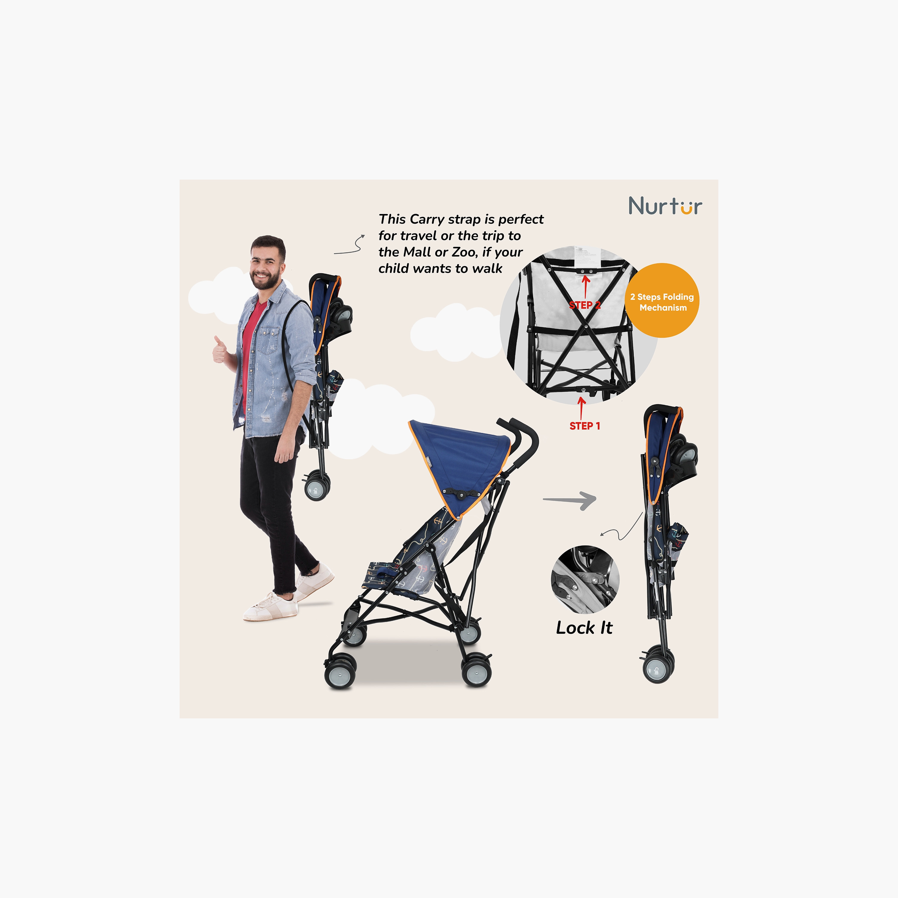 عربة أطفال خفيفة الوزن مريحة ريكس من نيرتور  - باللون الأزرق-baby-gear-strollersandprams-buggies-image-5