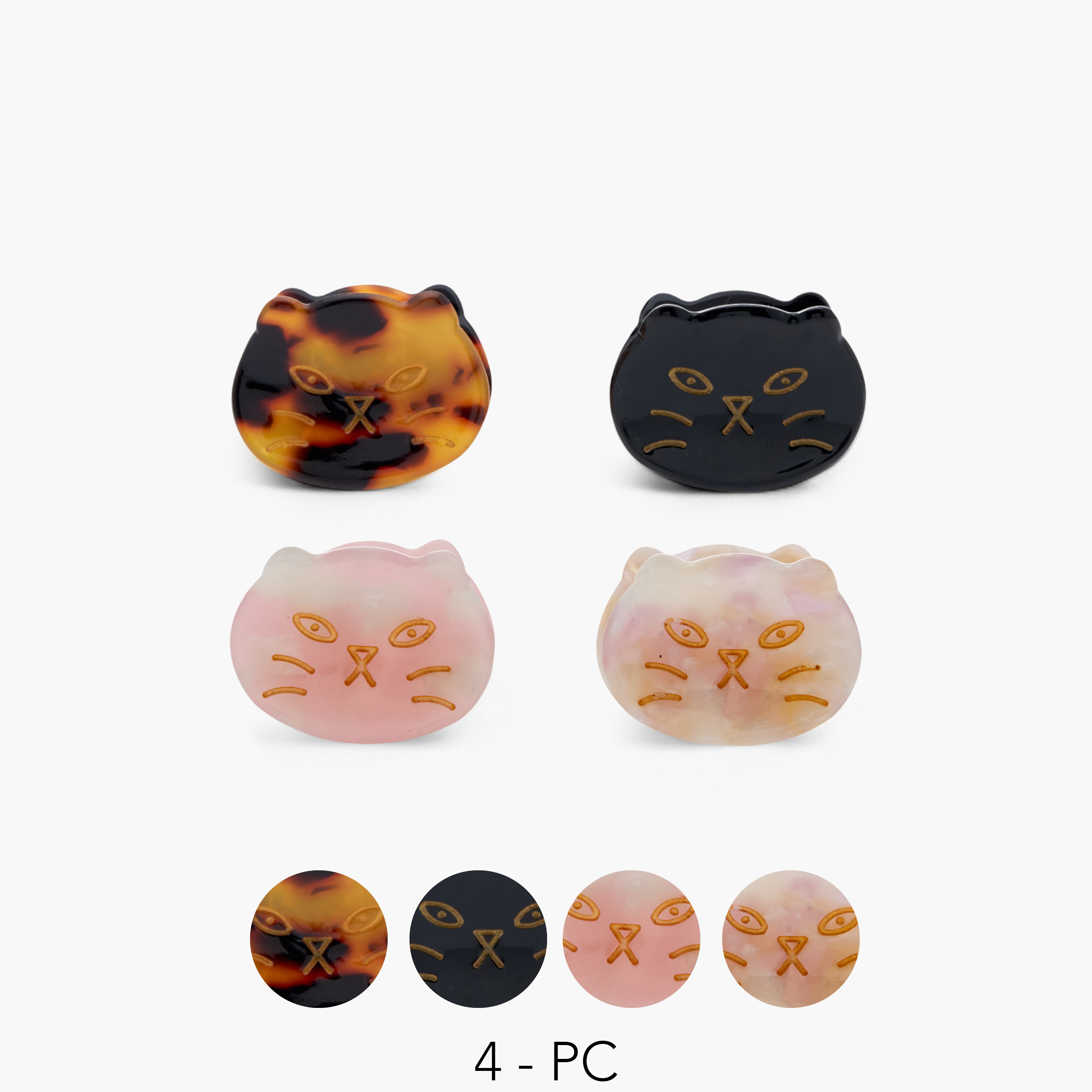Charmz Cat Print Hair Clamp - Set of 4-girls-accessories-hairaccessories-image-1