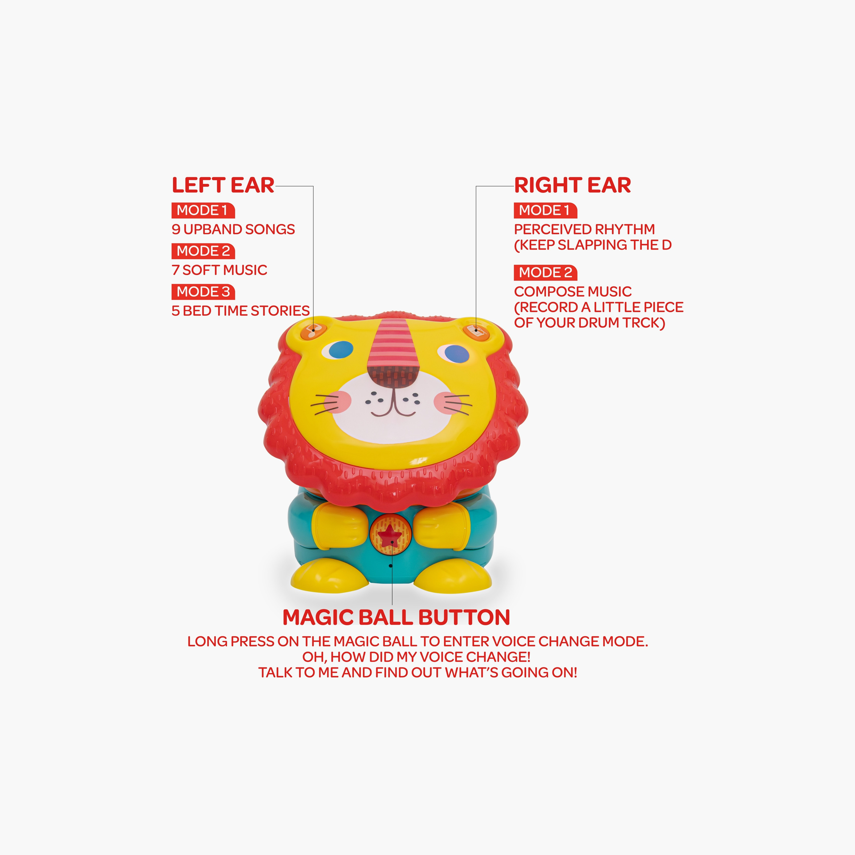 Moon Lion Electronic Drum Multi-Functional Musical Toy with 4 Musical Mode - 24 Months+-toys-babyandtoddlertoys-lightsandmusicaltoys-image-2