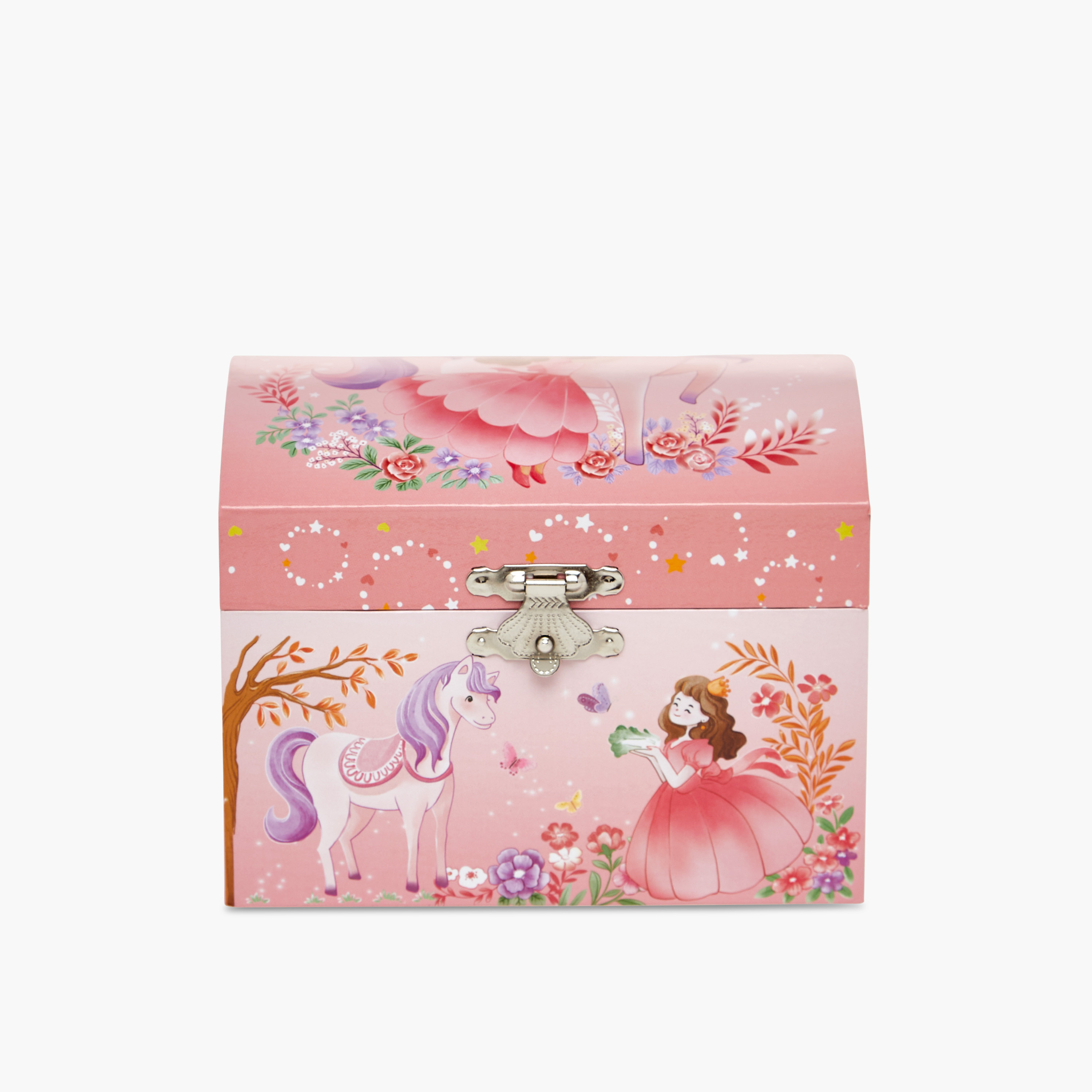صندوق مجوهرات موسيقي بتصميم قبة وطبعات برينسس - 14x10x11 سم-women-watchesandjewellery-jewellery-storage-image-1