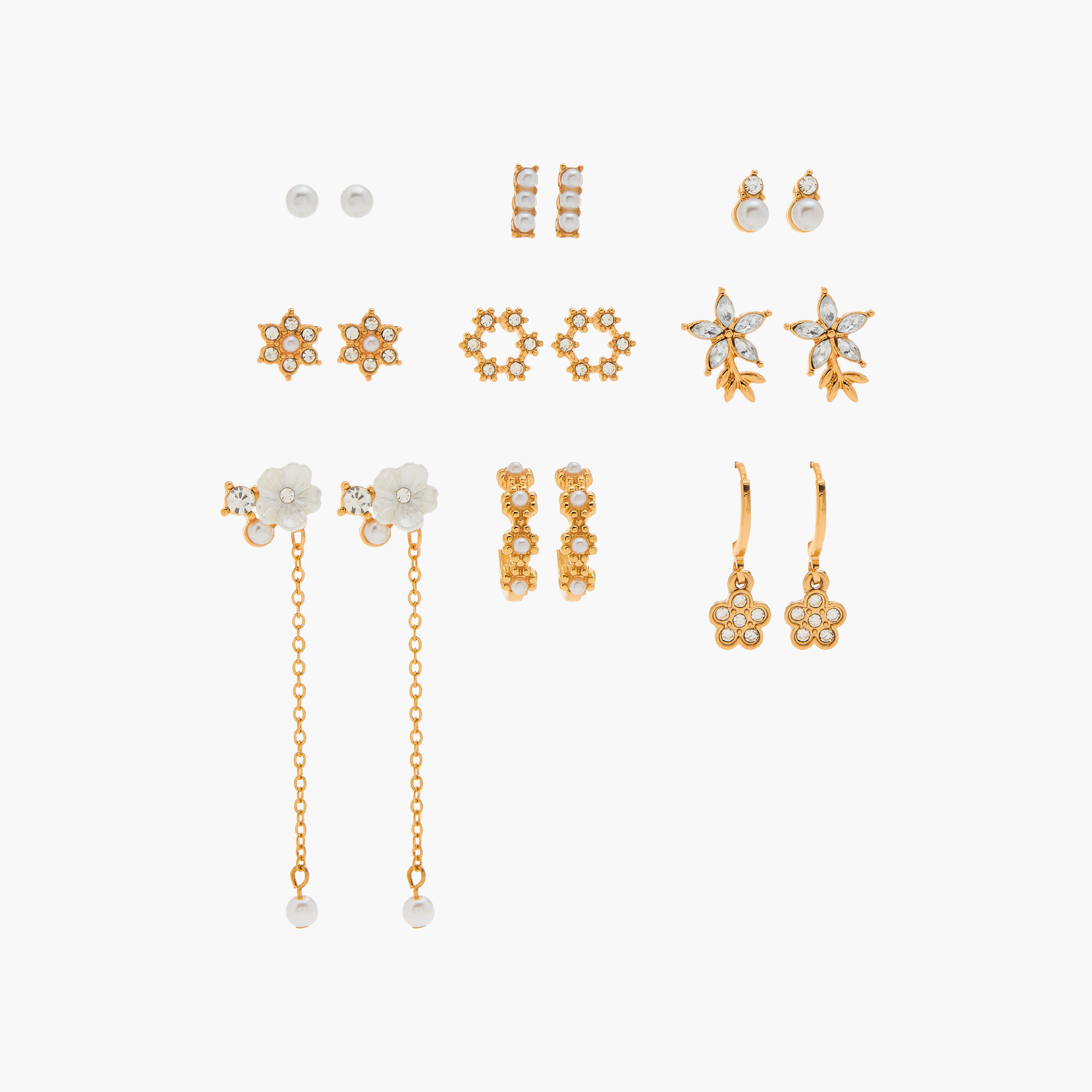 حلقان مرصعة بمكبس إغلاق خلفي - مجموعة من 9 أزواج-women-watchesandjewellery-jewellery-earrings-image-1