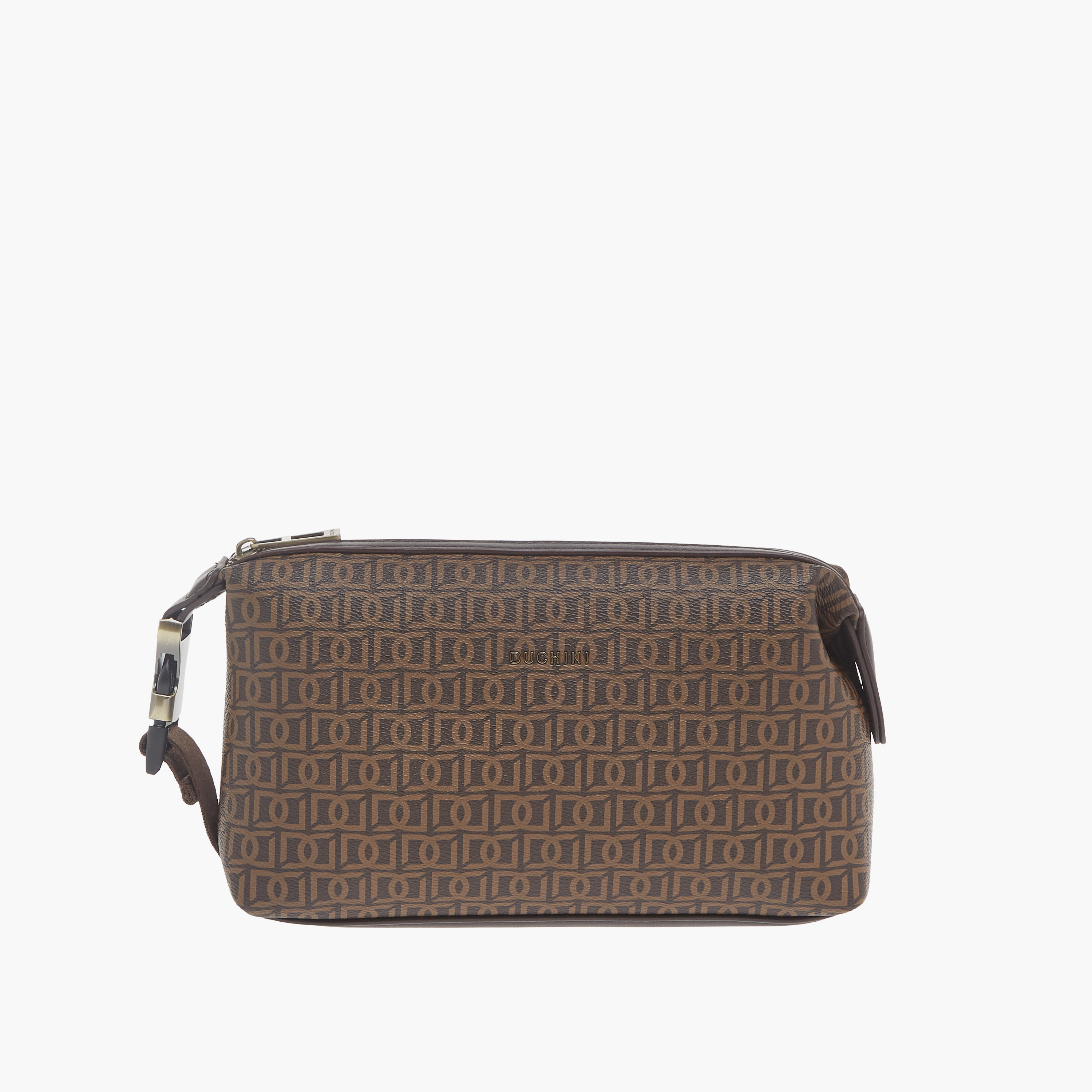 Duchini Monogram Print Pouch with Zip Closure and Side Release Buckle Detail-men-beltsandwallets-wallets-image-1