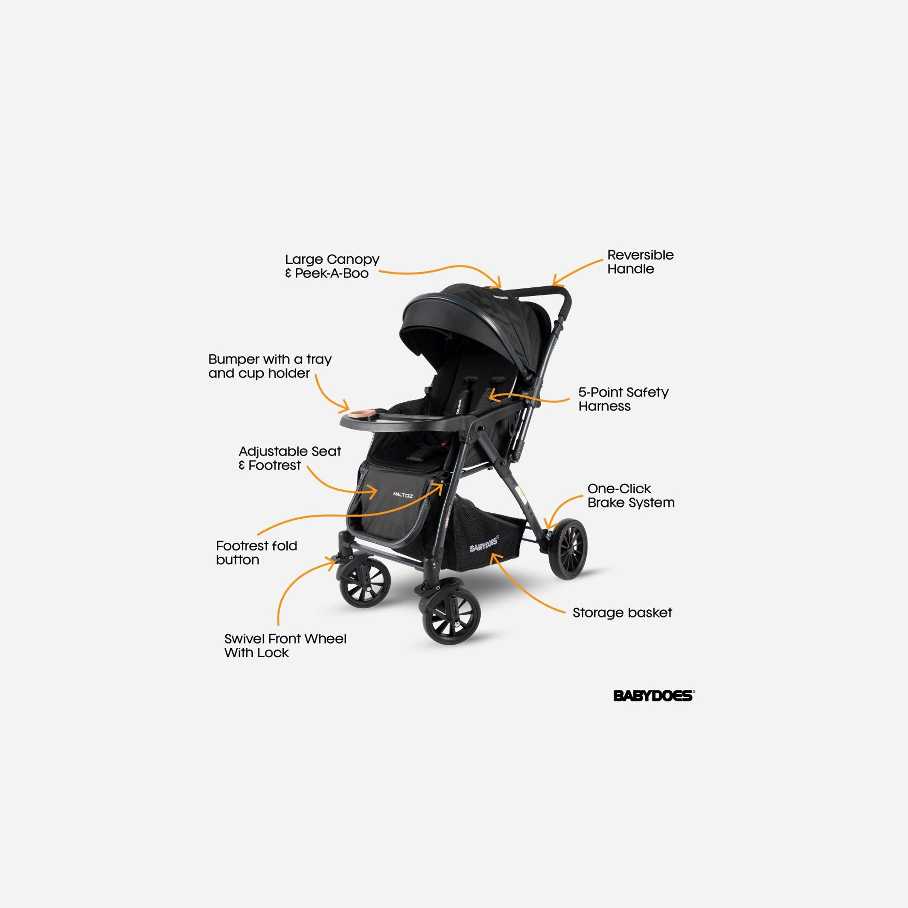 Babydoes MALTOZ Stroller with Reversable Handle - 0-4 Years-baby-gear-strollersandprams-strollers-image-2