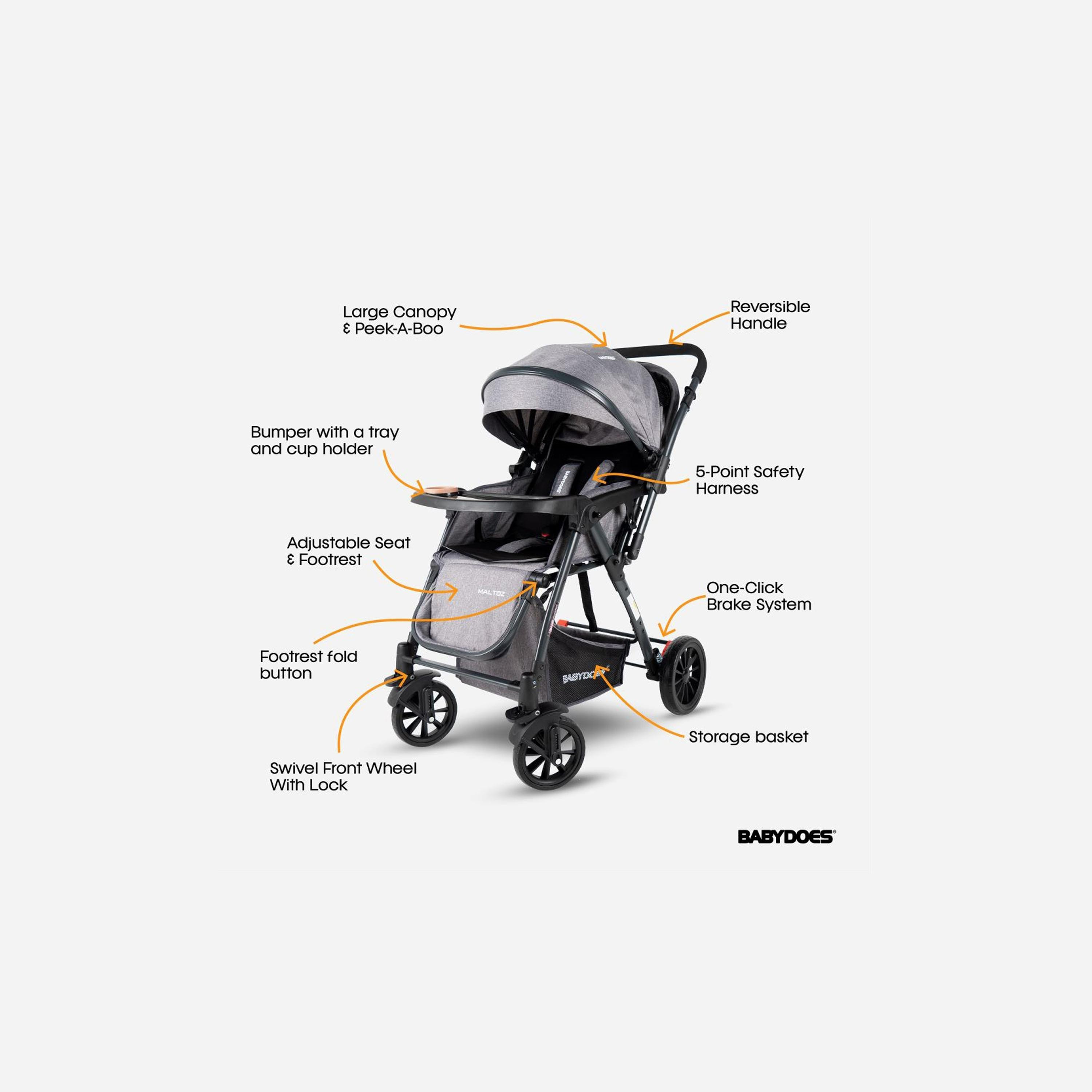 Babydoes MALTOZ Stroller with Reversable Handle - 0-4 Years-baby-gear-strollersandprams-strollers-image-7