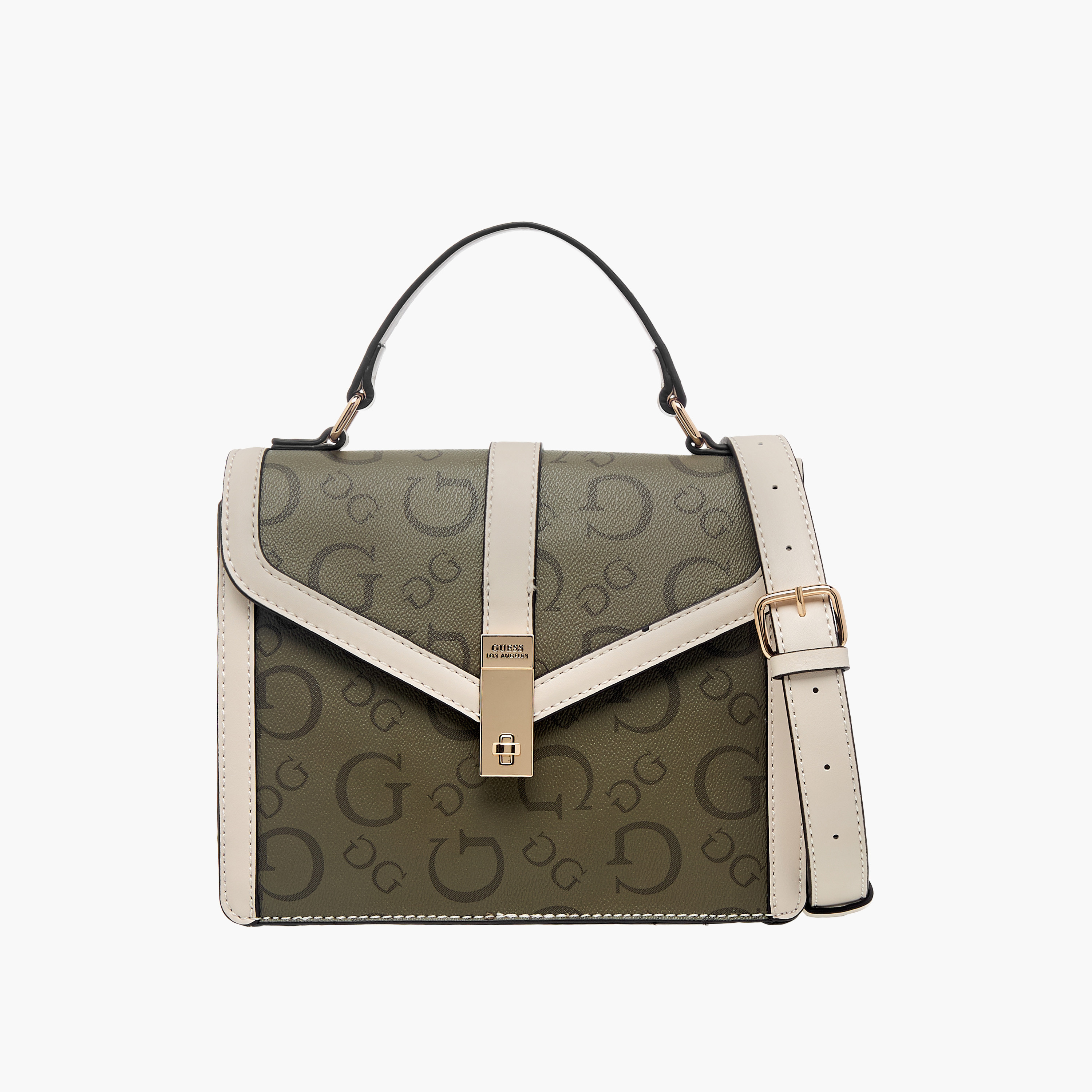 Shop Guess Monogram Print Crossbody Bag with Detachable Strap and
