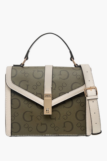 Shop Guess Monogram Print Crossbody Bag with Detachable Strap and
