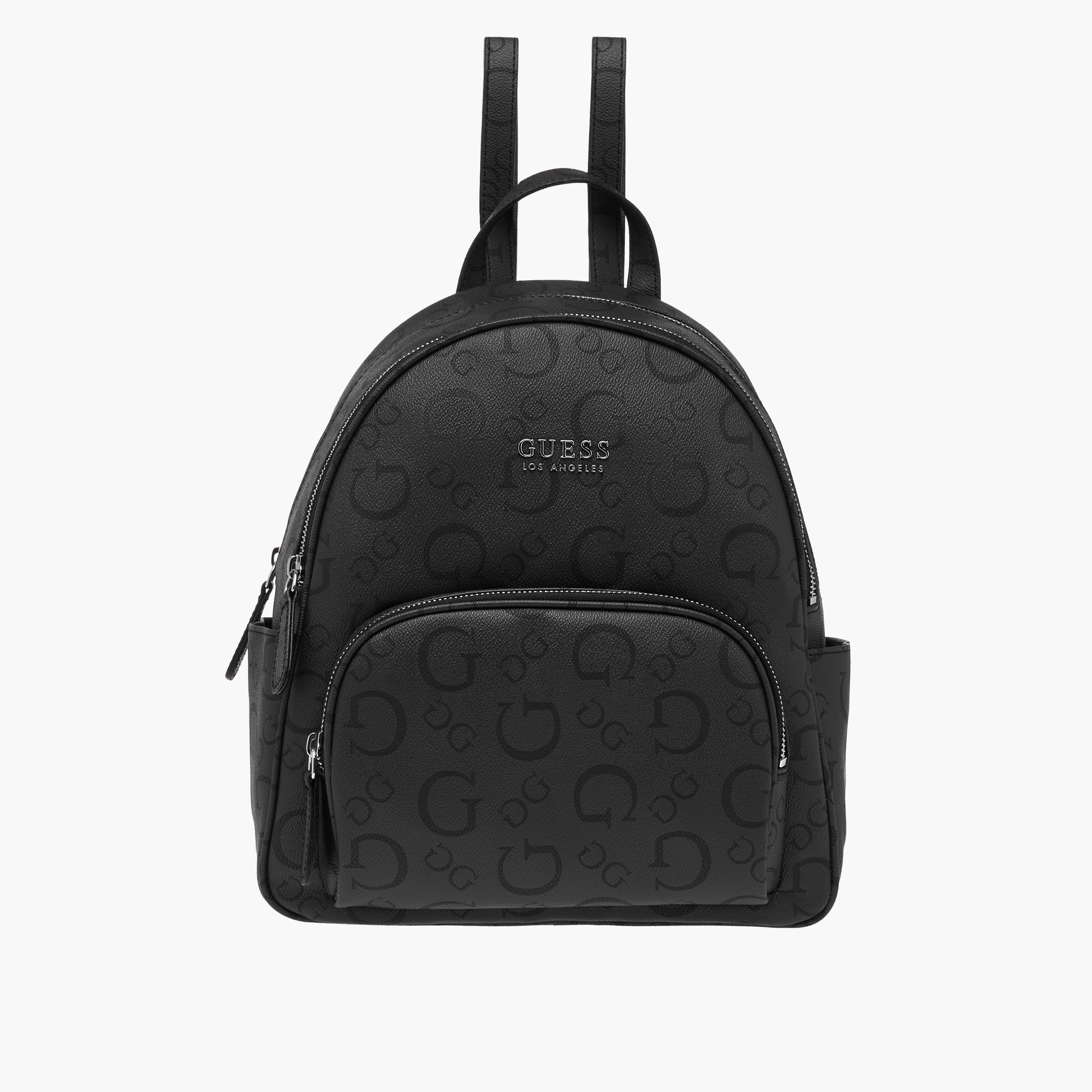 Guess Shanewood Monogram Textured Backpack with Zip Closure - 27x7x18 cm-women-bagsandwallets-handbags-image-1