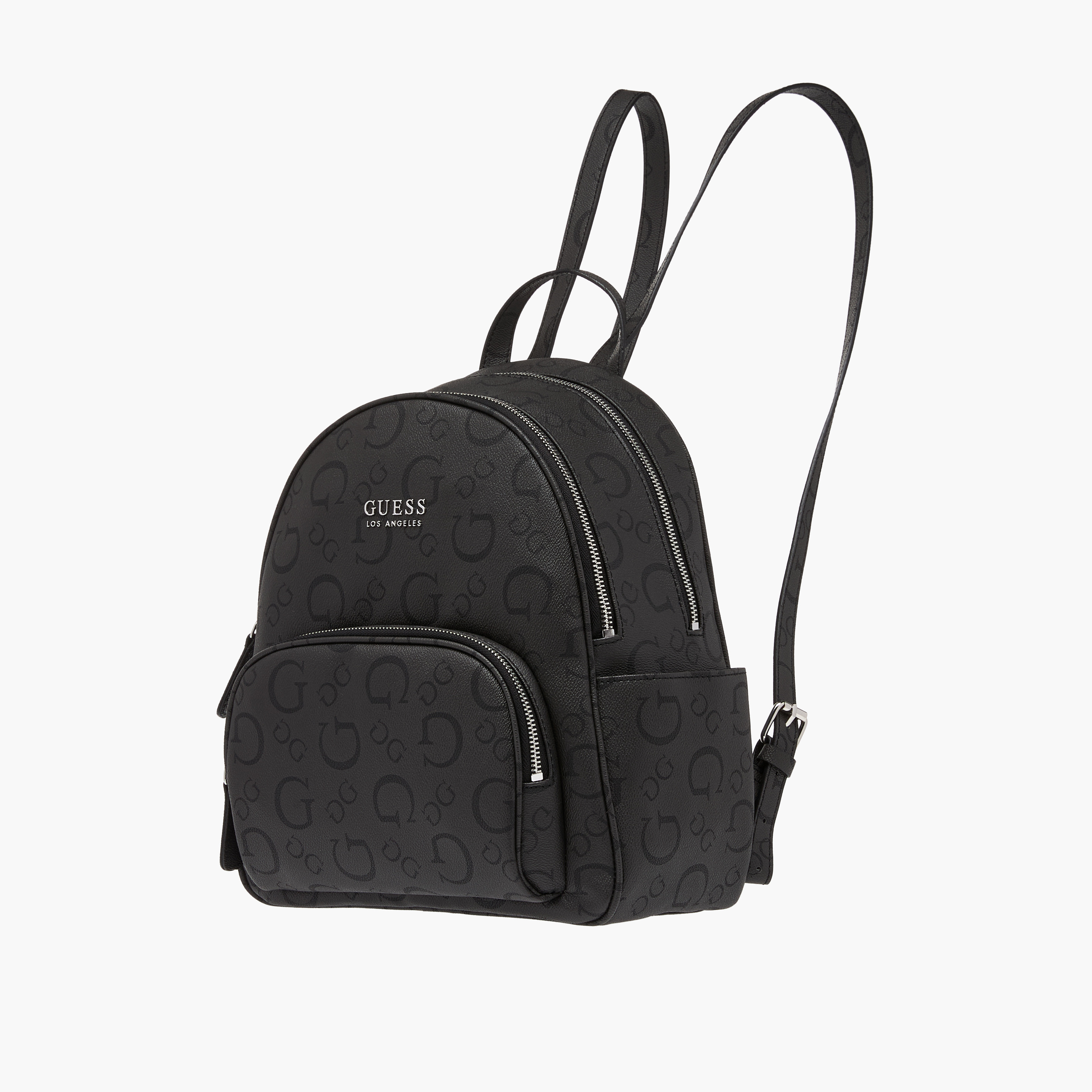 Guess Shanewood Monogram Textured Backpack with Zip Closure - 27x7x18 cm-women-bagsandwallets-handbags-image-3