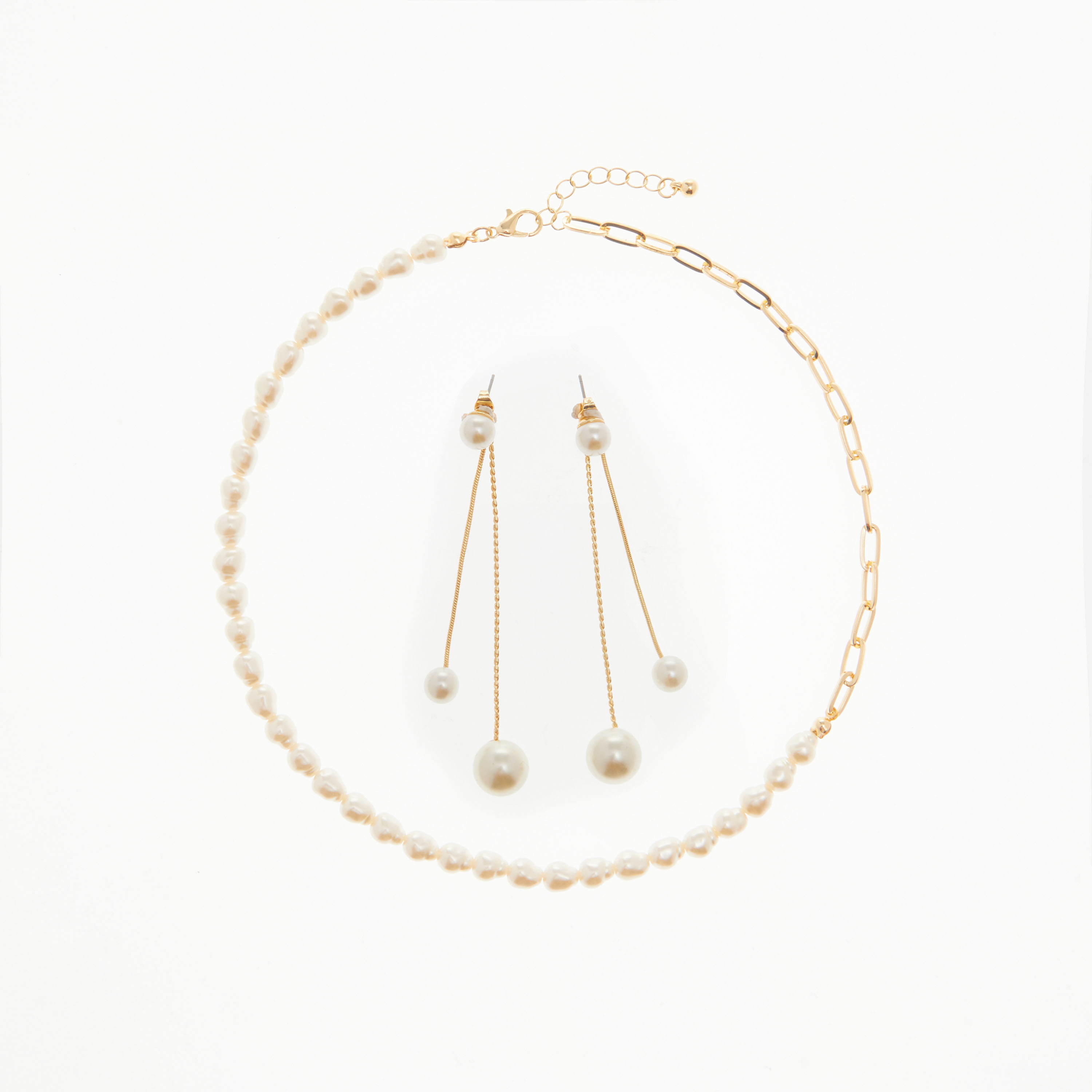 Pearl Embellished Necklace with Dangler Earrings Set-women-watchesandjewellery-jewellery-jewellerysets-image-1