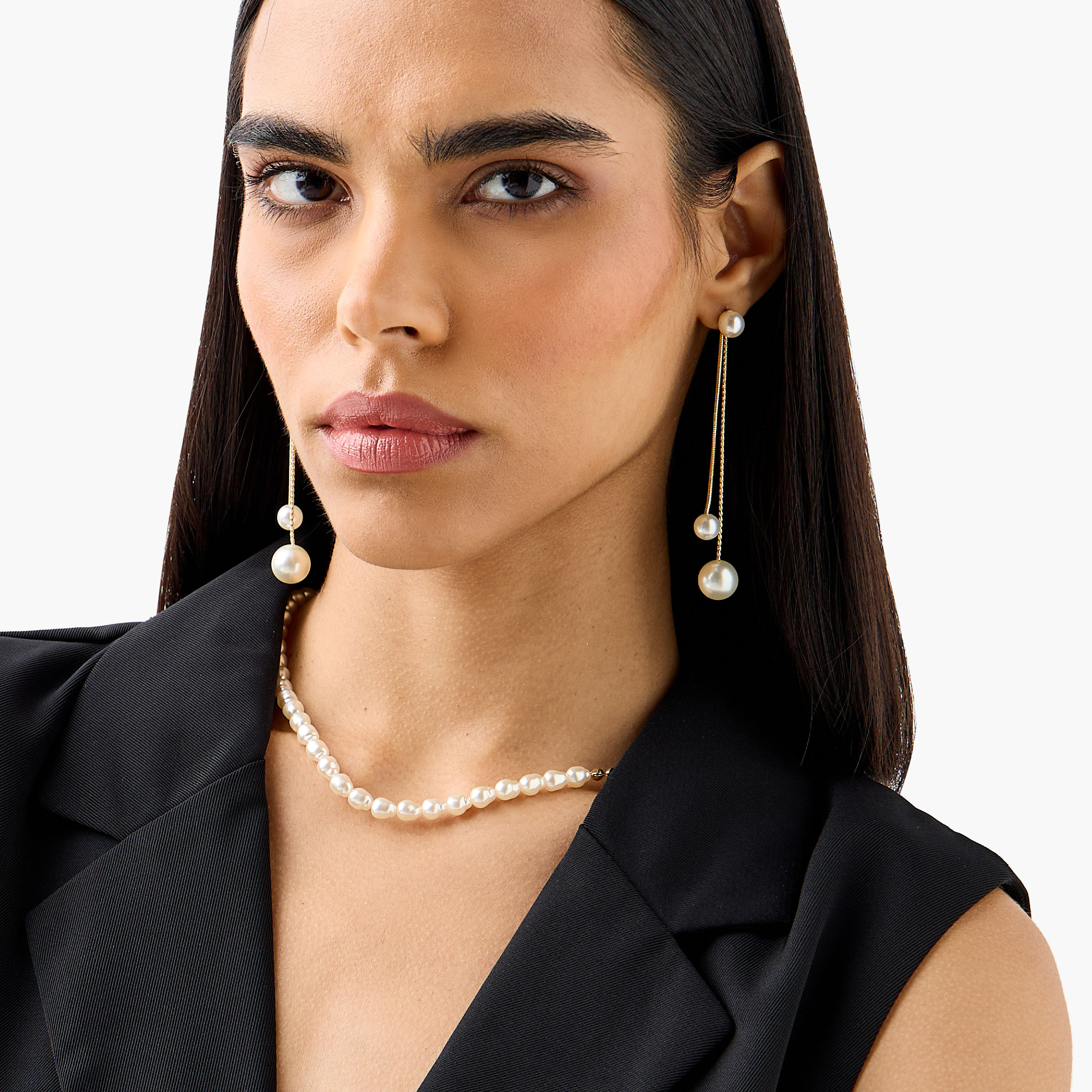 Pearl Embellished Necklace with Dangler Earrings Set-women-watchesandjewellery-jewellery-jewellerysets-image-2