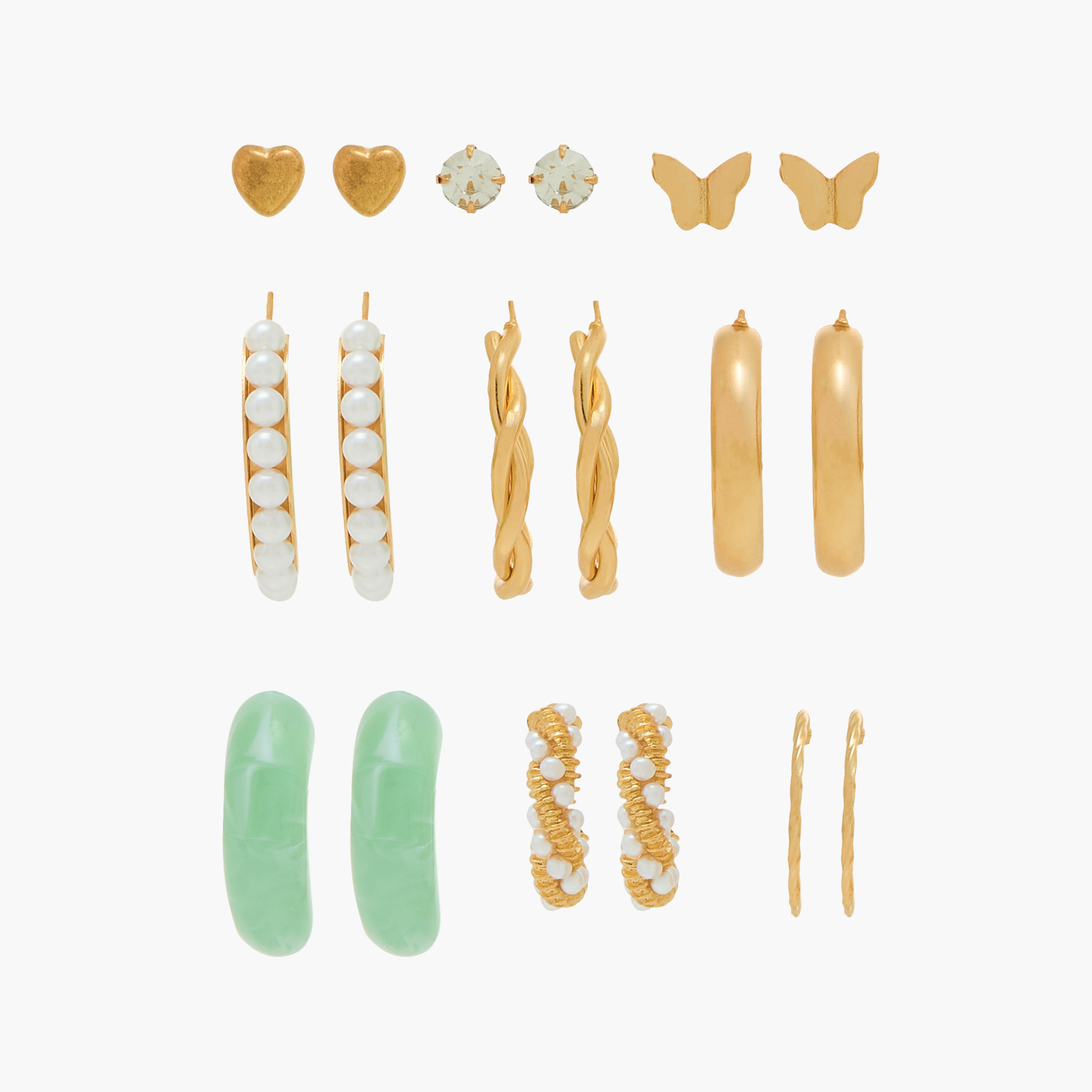 حلقان متنوعة بمكبس إغلاق خلفي - طقم 9 أزواج-women-watchesandjewellery-jewellery-earrings-image-1