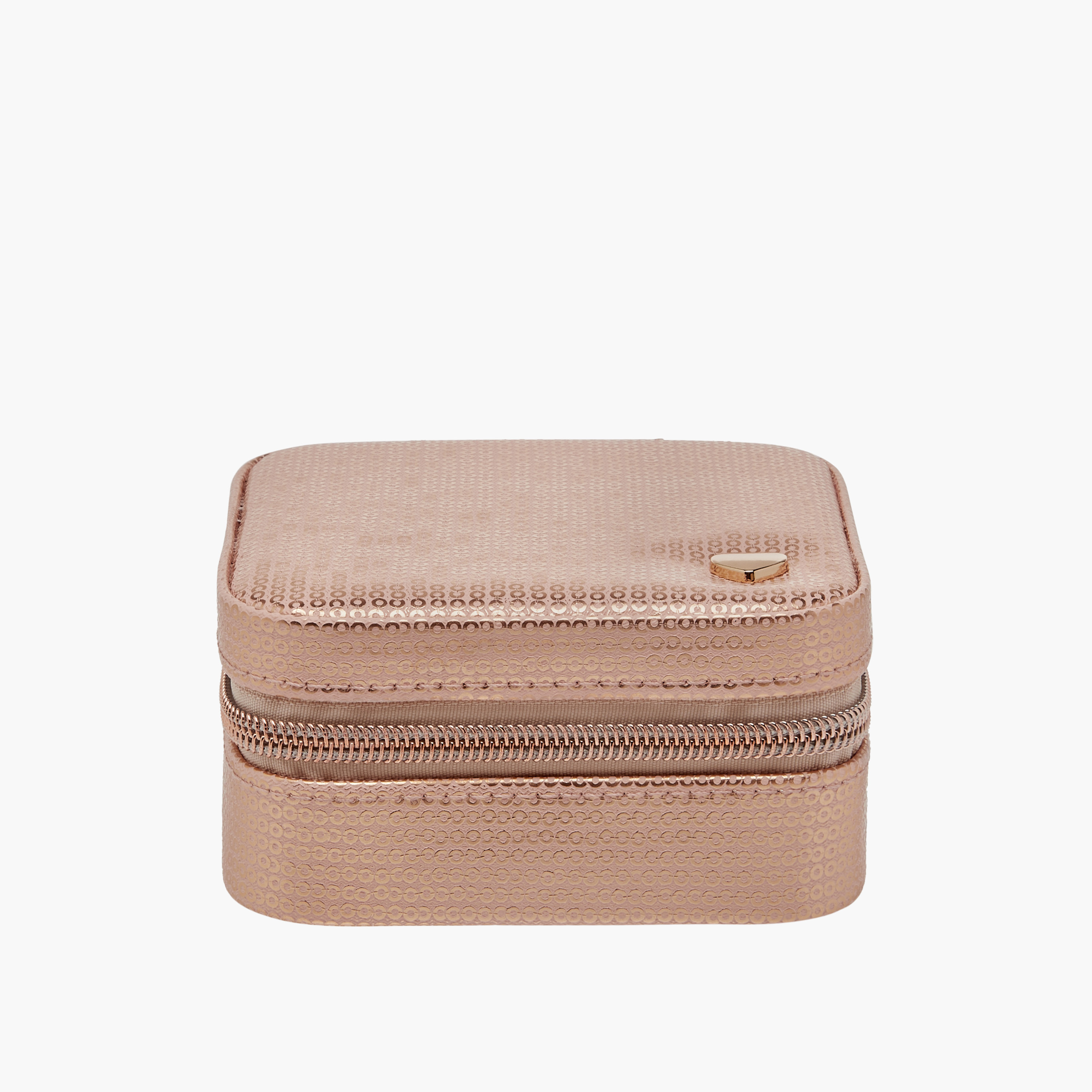 Textured Jewellery Box with Mirror and Zip Closure - 11x6x11 cms-women-watchesandjewellery-jewellery-storage-image-1