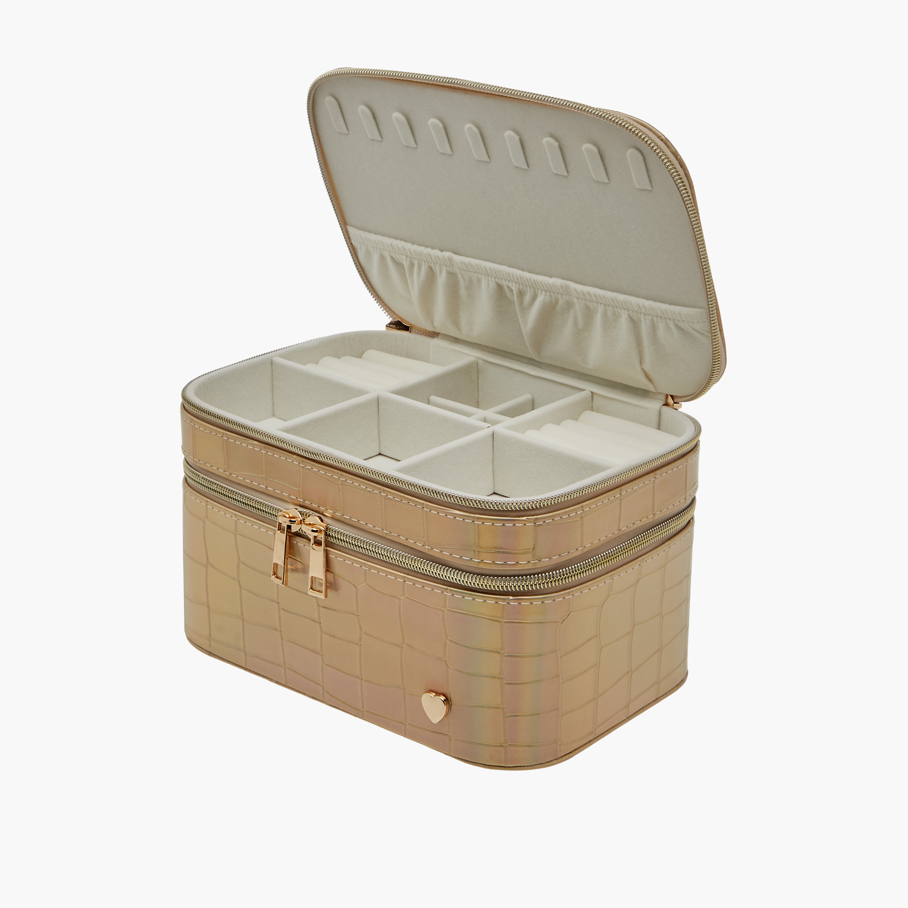 Textured Dual Compartment Jewellery Organiser Box with Handle - 23x13x15 cms-women-watchesandjewellery-jewellery-storage-image-3