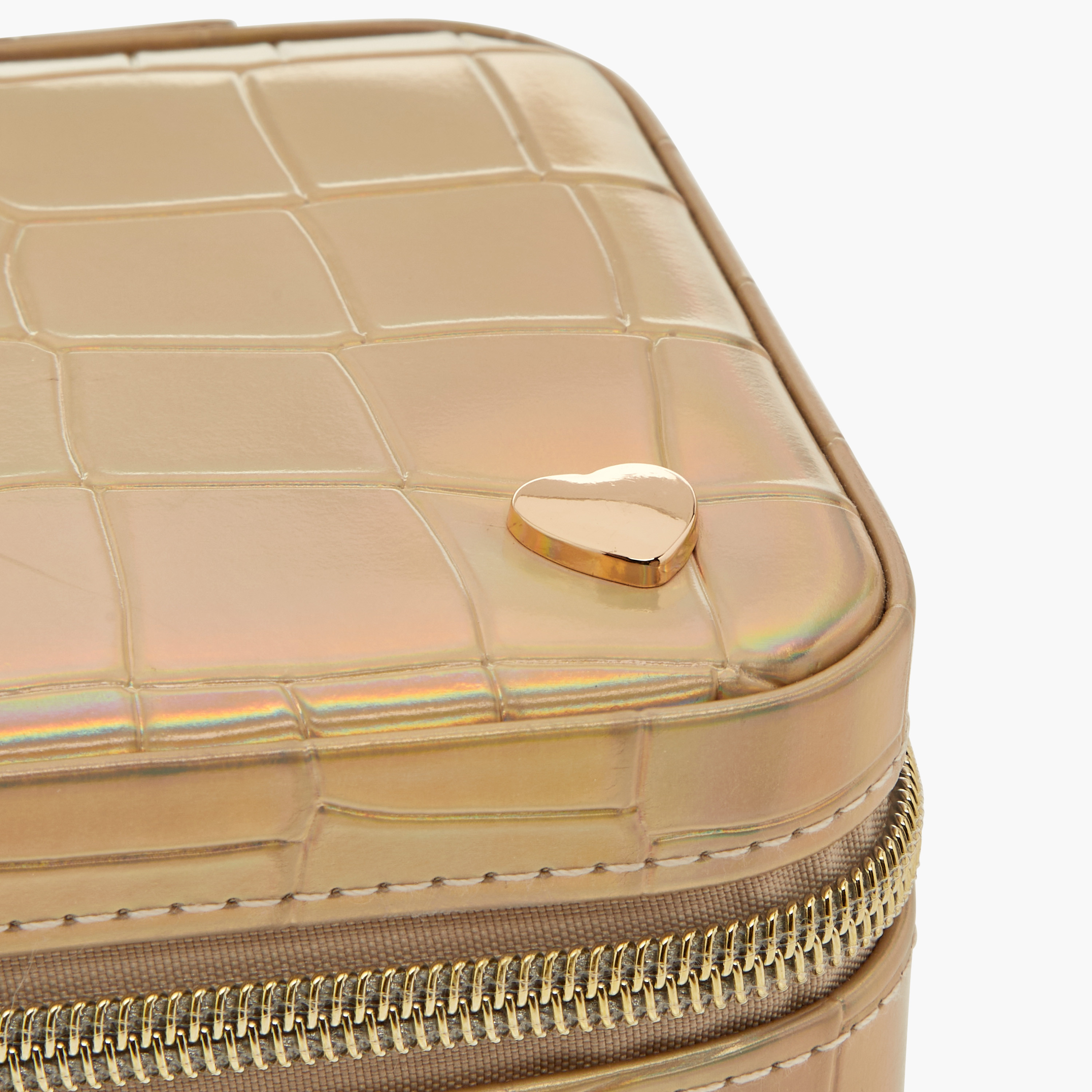 Textured Jewellery Organiser Box with Handle and Mirror - 11x6x11 cms-women-watchesandjewellery-jewellery-storage-image-3