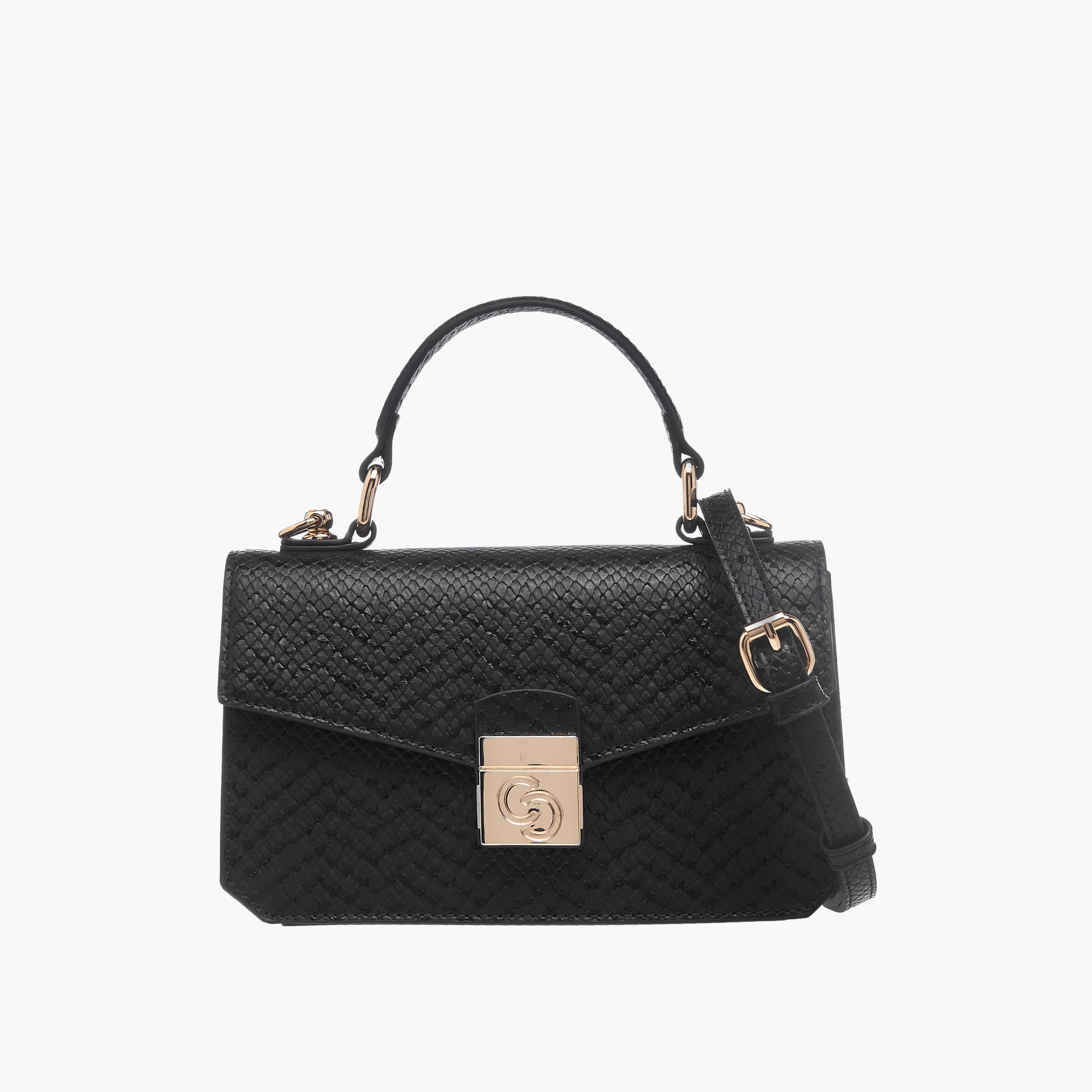 Celeste Textured Satchel Bag with Flap Closure and Detachable Strap-women-bagsandwallets-handbags-image-1