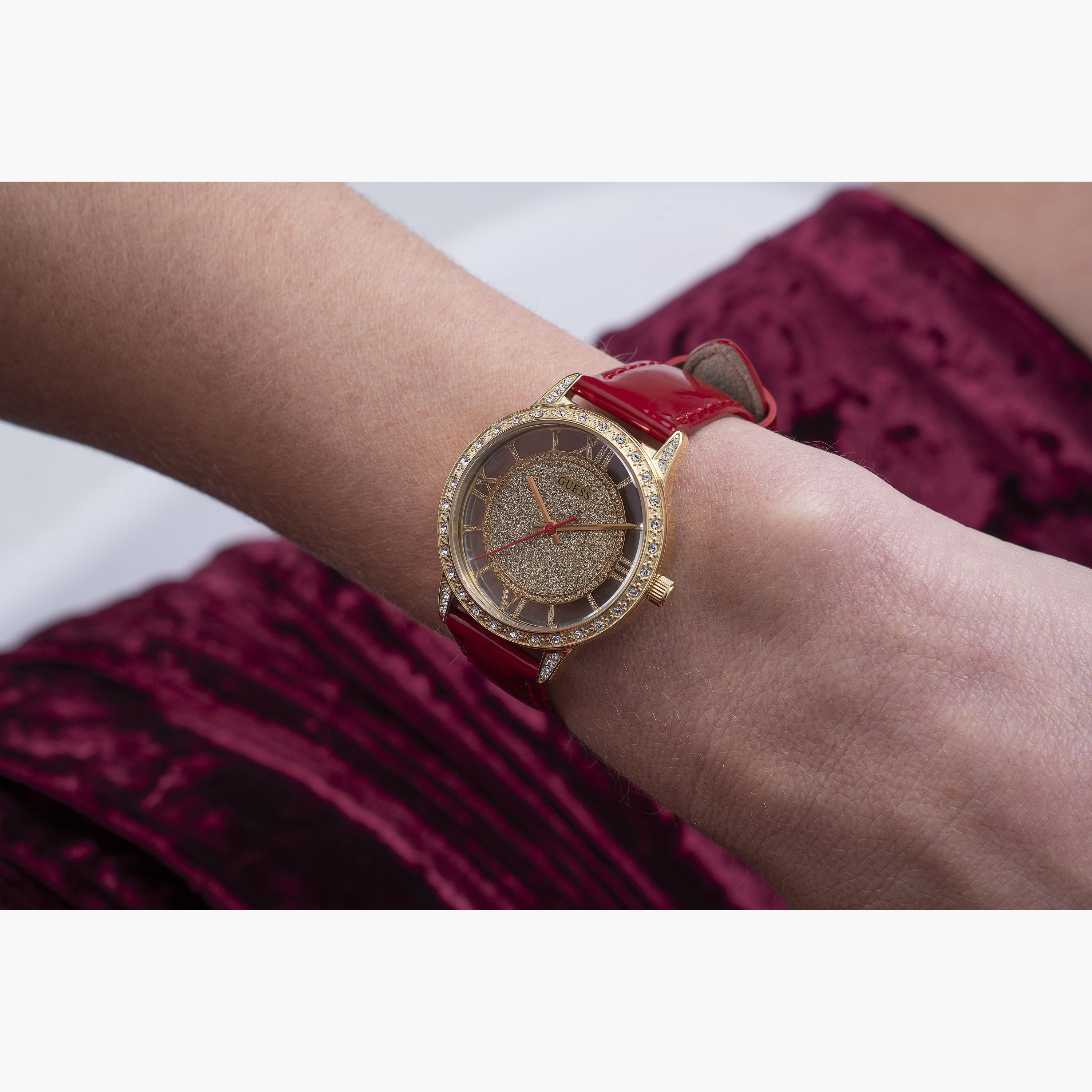 Guess Women's 34 MM Red Analog Leather Strap Watch  | GW0436L1-women-watchesandjewellery-watches-image-7