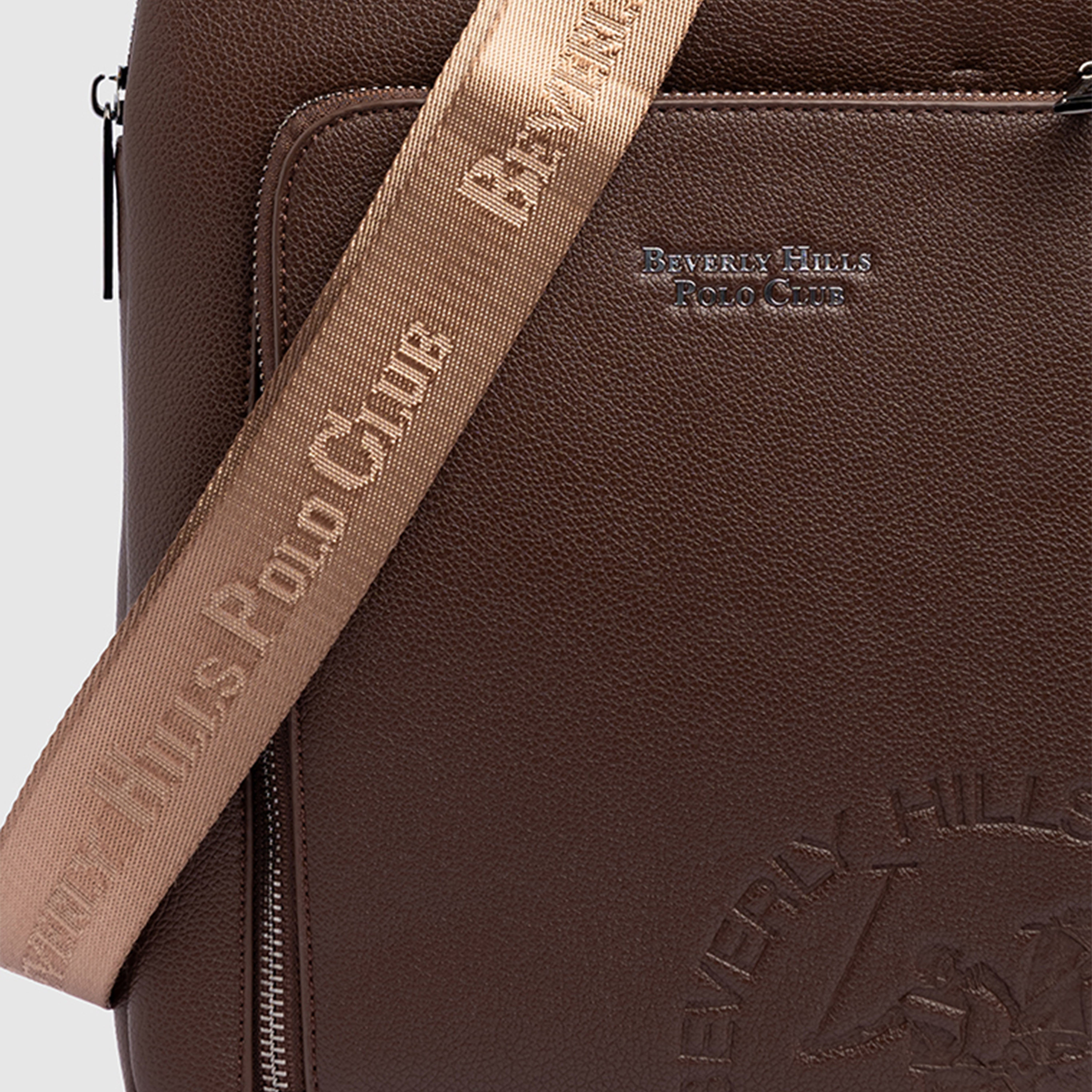 Beverly Hills Polo Club Textured Sling Bag with Zipper Closure and Adjustable Strap-men-bags-image-2