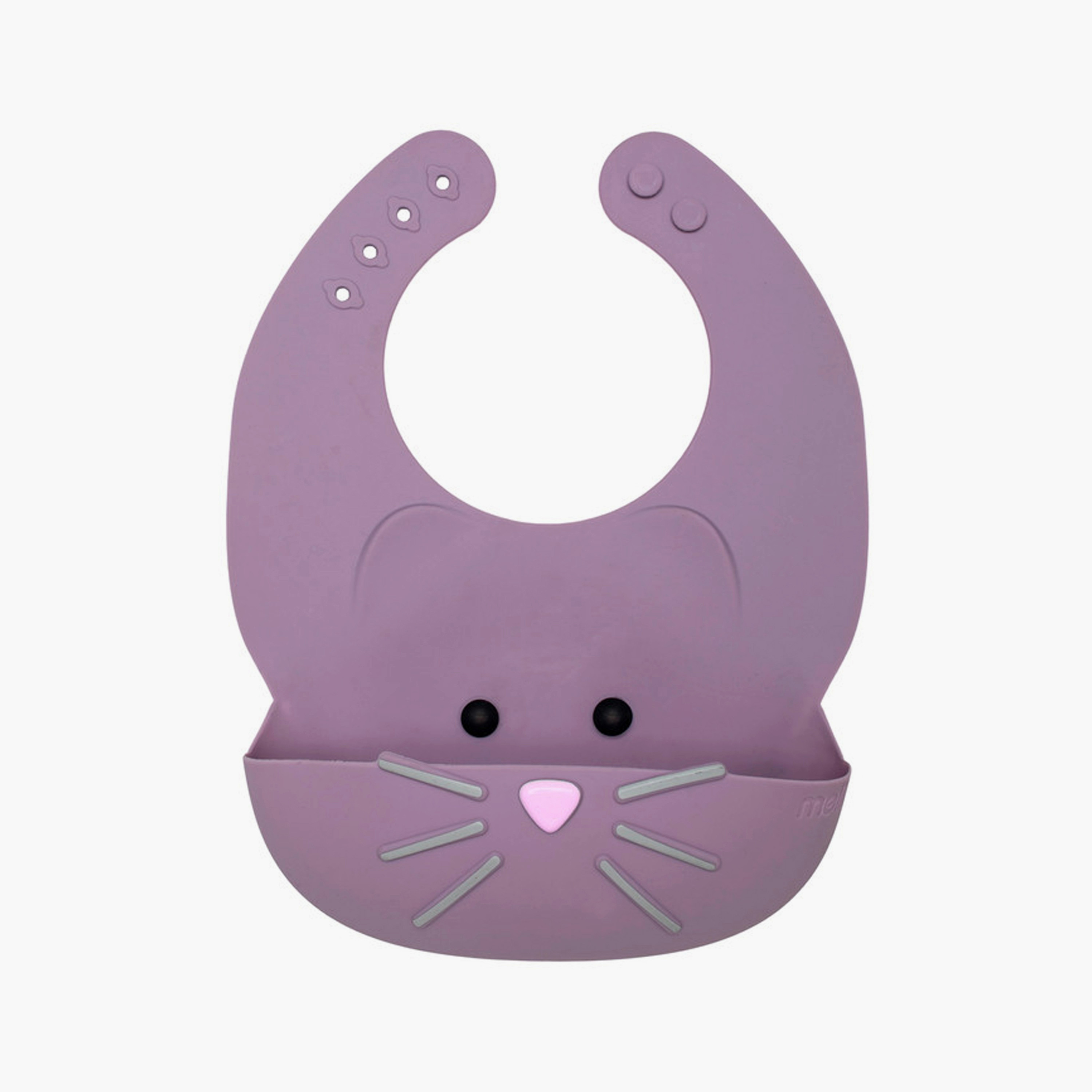 Melii Silicone Bib - Cat - Purple-baby-feeding-bibs-image-1