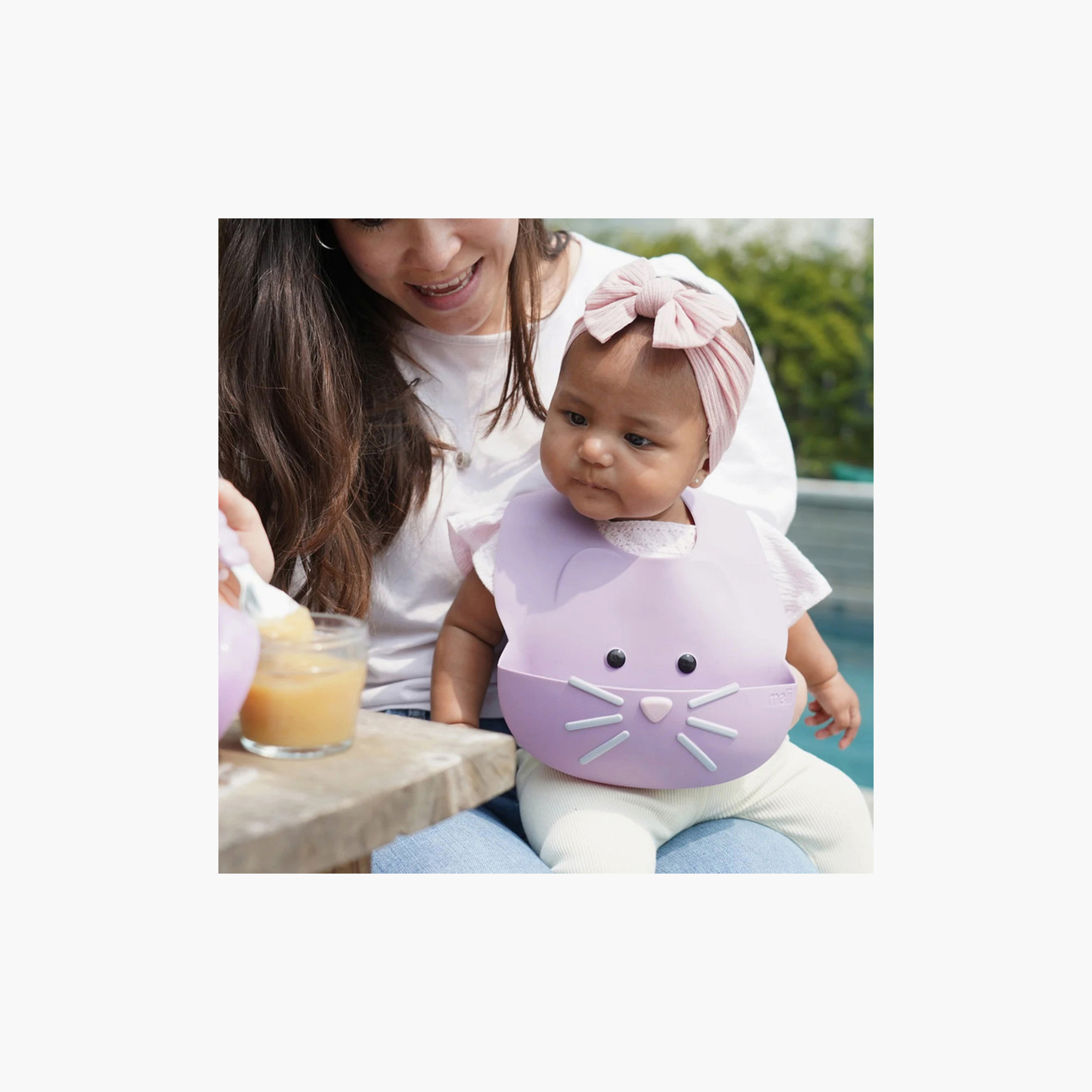 Melii Silicone Bib - Cat - Purple-baby-feeding-bibs-image-2