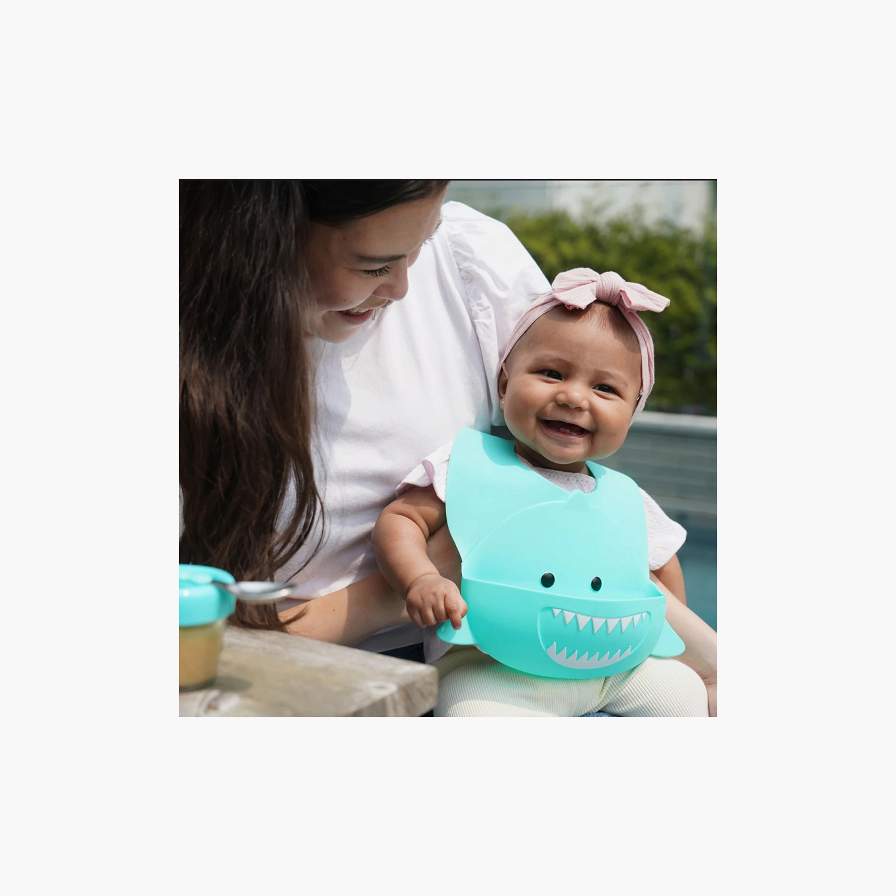 Meli Silicone Bib - Shark - Turquoise-baby-feeding-bibs-image-2