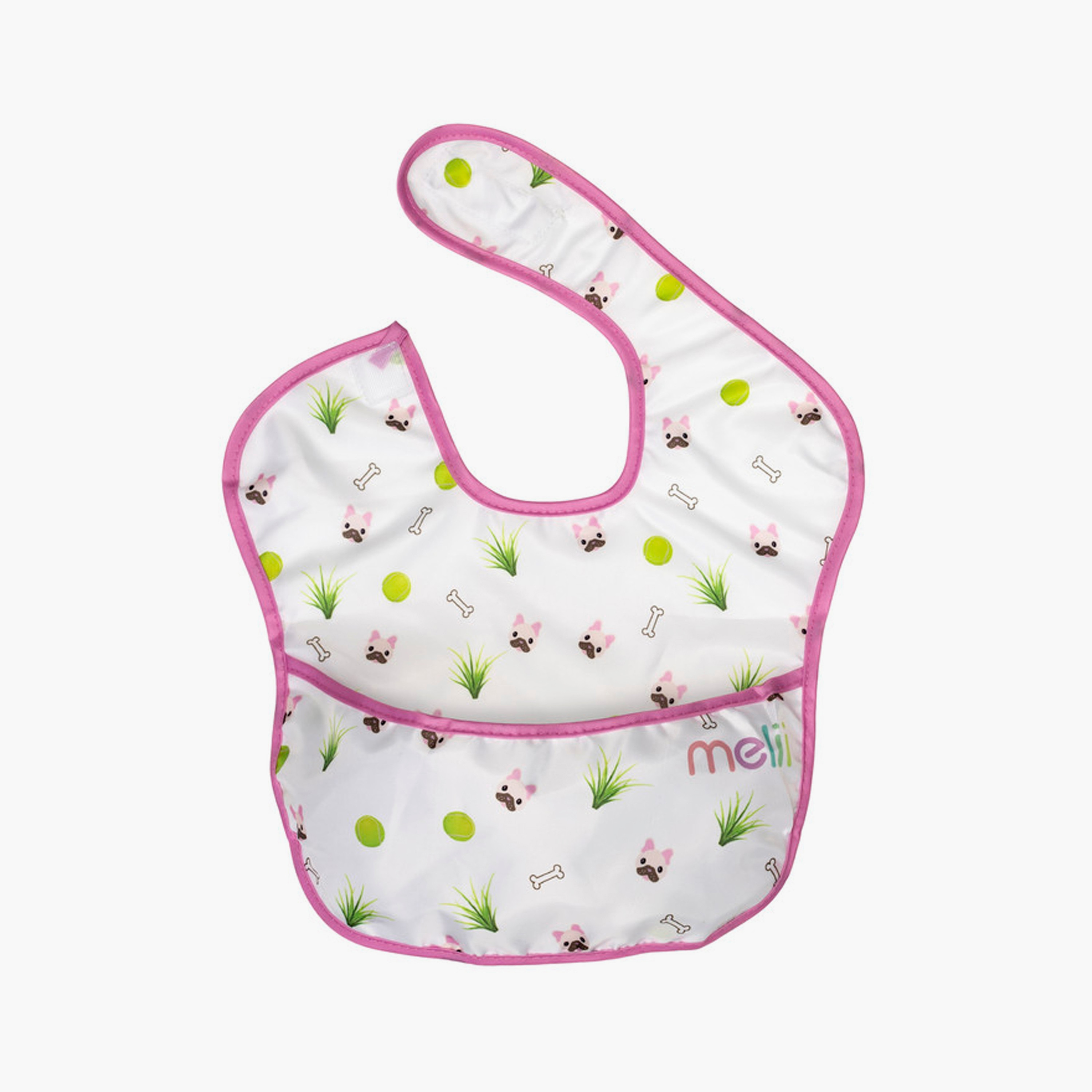 مريلة قابلة للطي قطعتين مع مغرفة من ميلي - بولدوغ - أبيض ووردي-baby-feeding-bibs-image-1