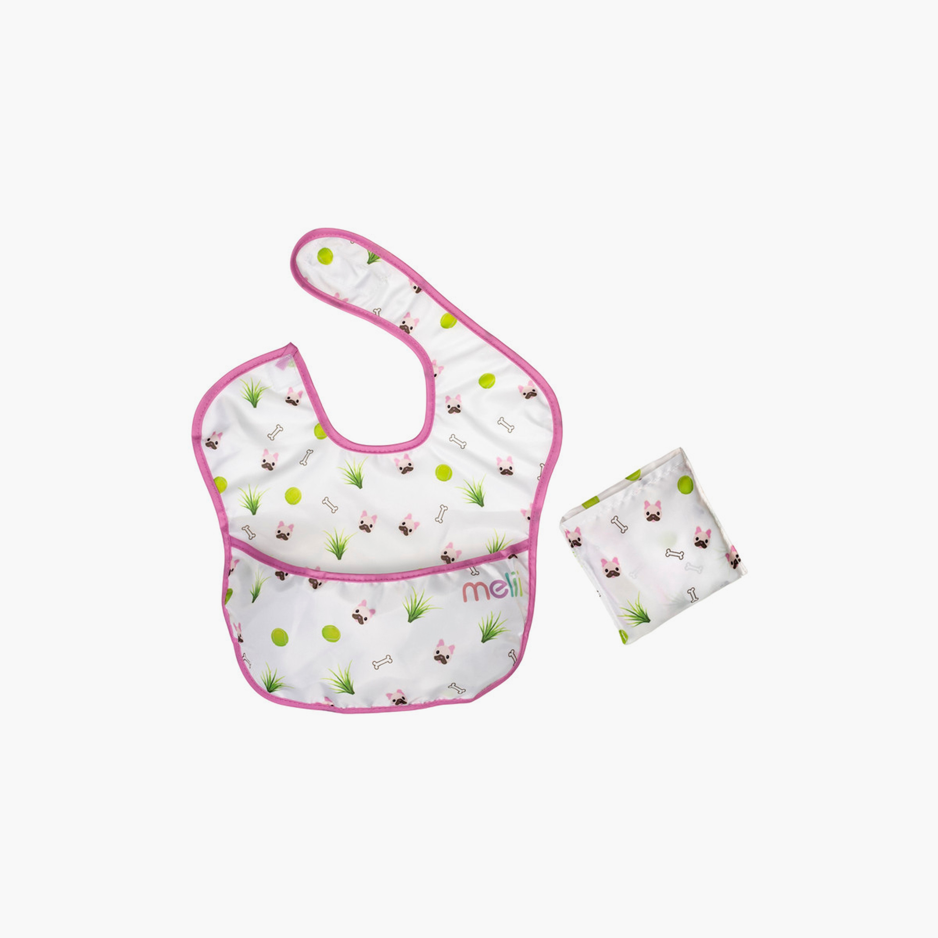 مريلة قابلة للطي قطعتين مع مغرفة من ميلي - بولدوغ - أبيض ووردي-baby-feeding-bibs-image-2