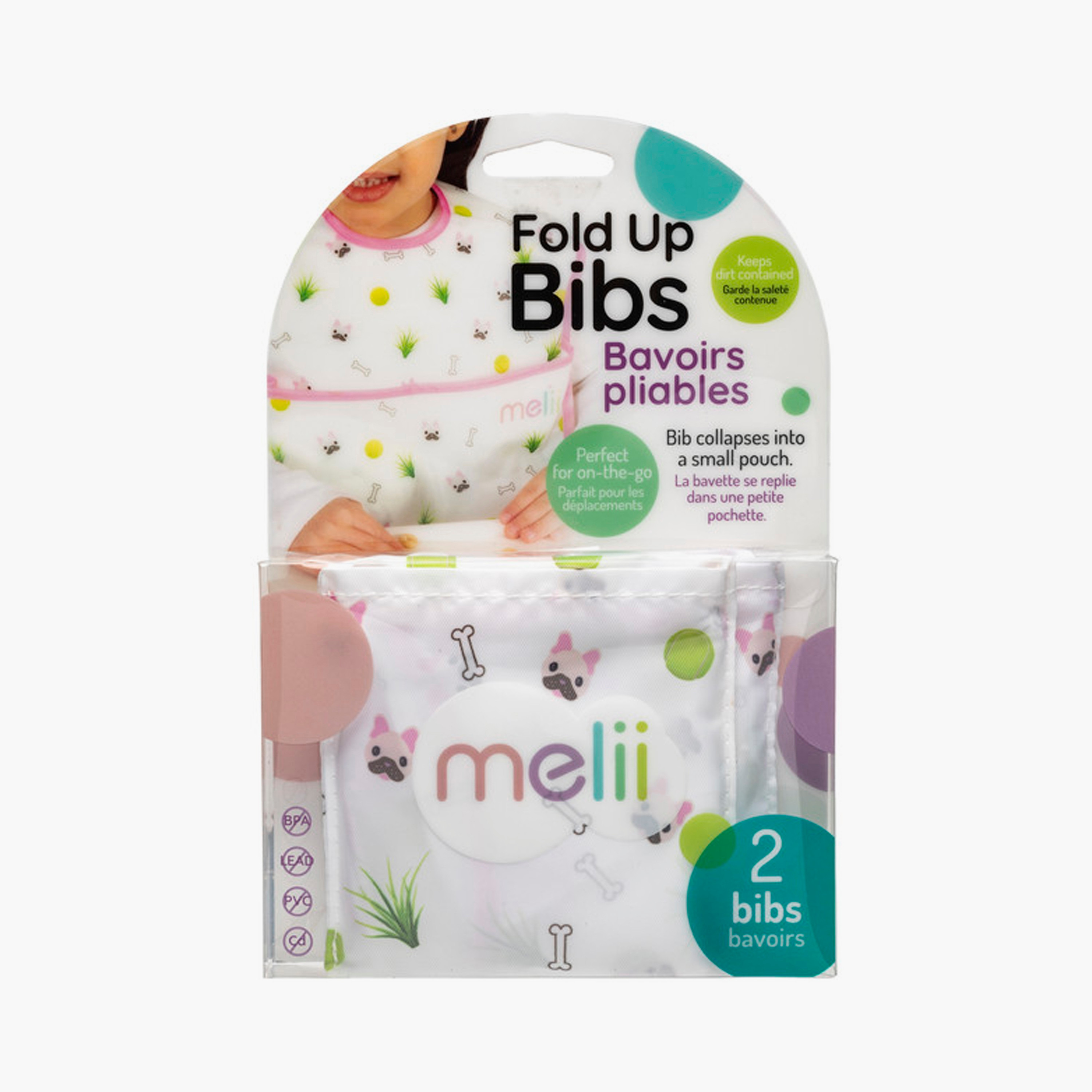 مريلة قابلة للطي قطعتين مع مغرفة من ميلي - بولدوغ - أبيض ووردي-baby-feeding-bibs-image-3