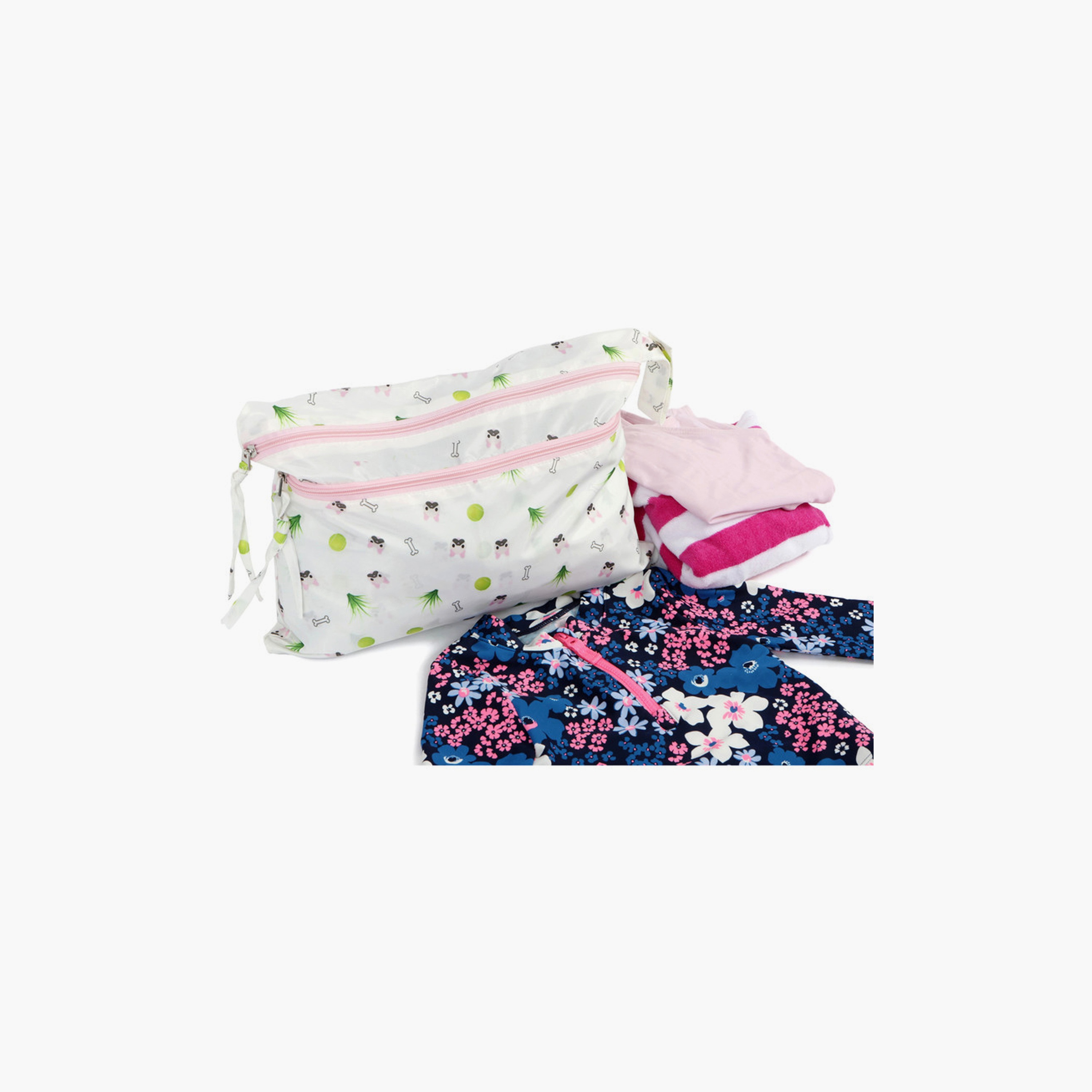 Melii Multi Purpose Waterproof Wet Bag - Bulldog - White & Pink-baby-diapering-diaperbags-image-2