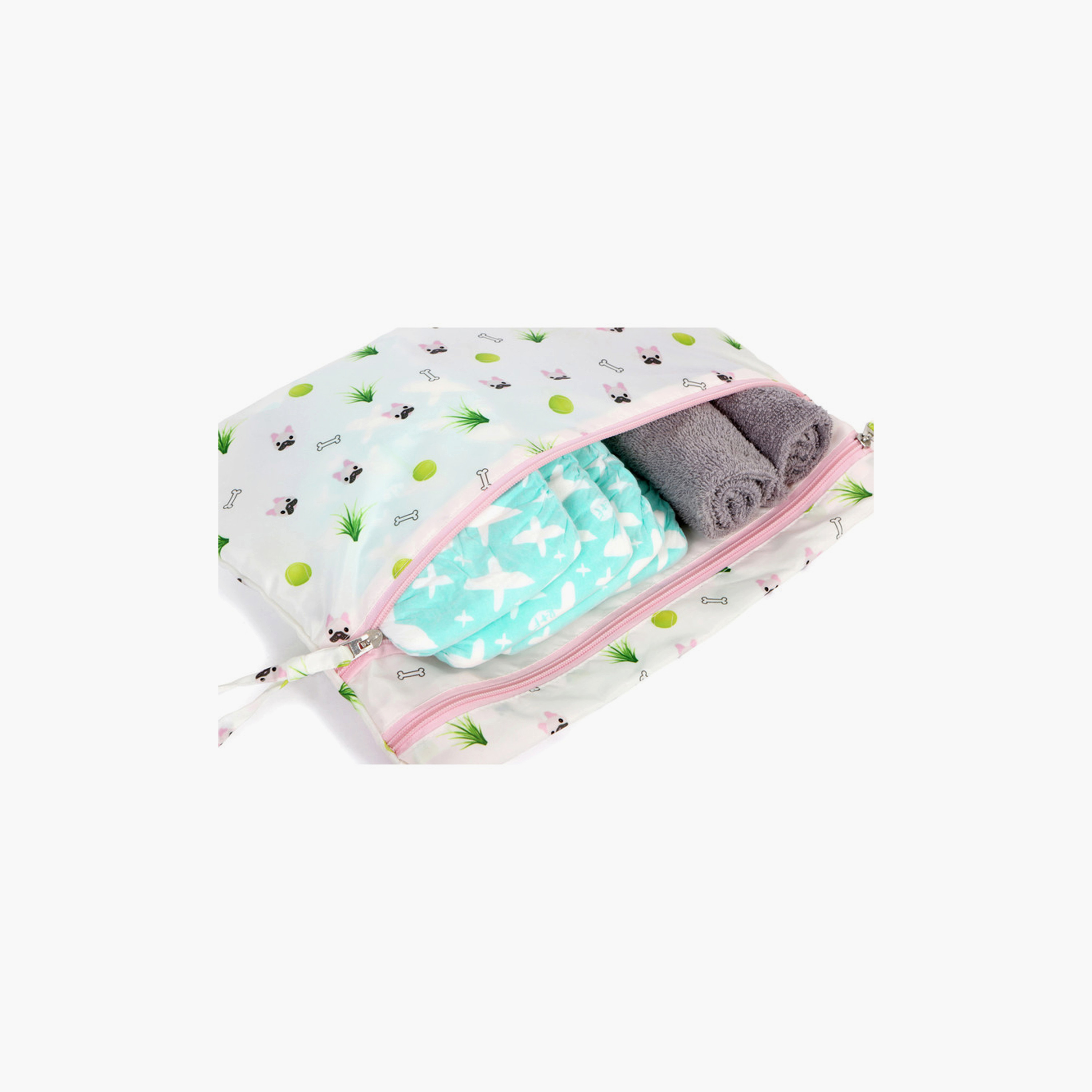 Melii Multi Purpose Waterproof Wet Bag - Bulldog - White & Pink-baby-diapering-diaperbags-image-5