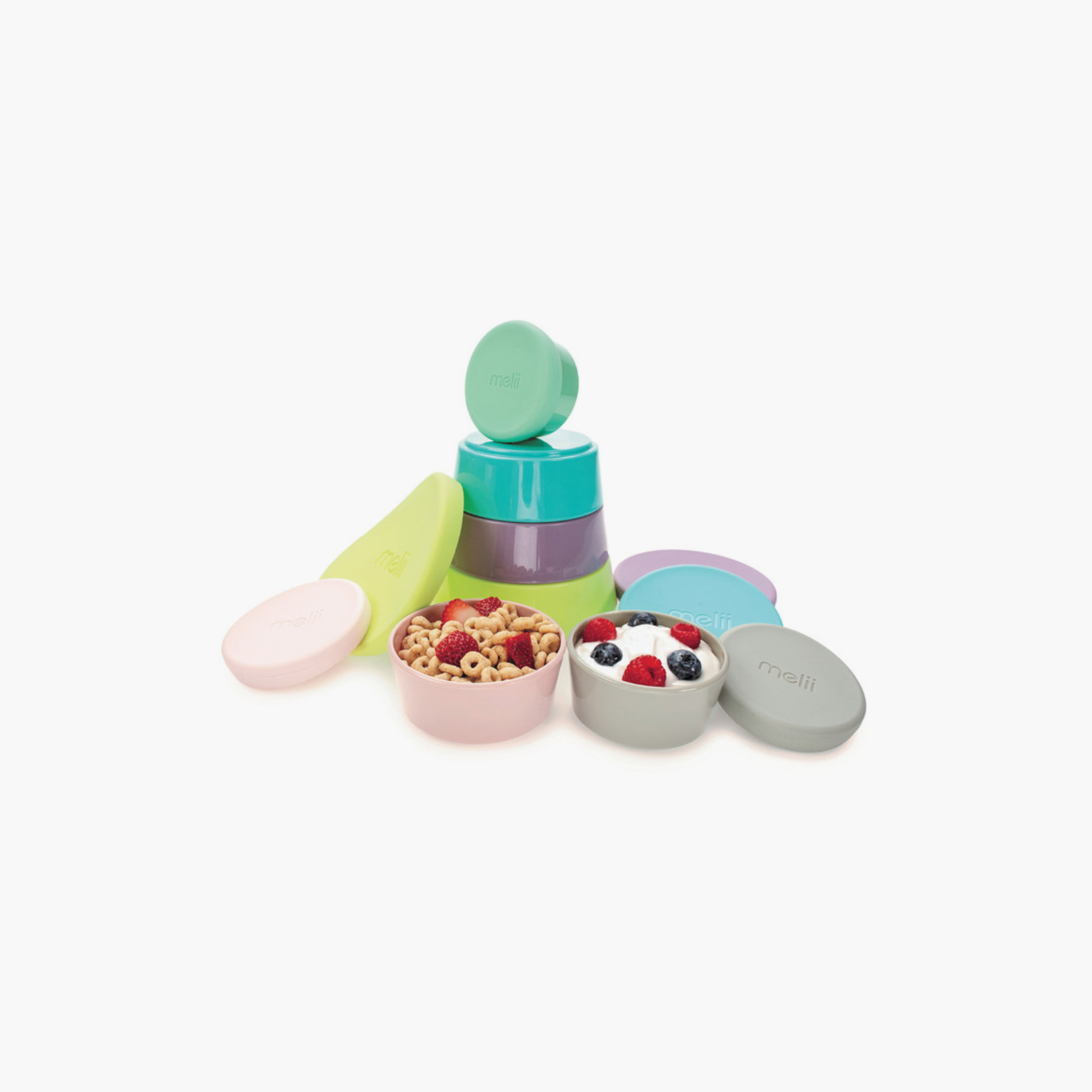 مجموعة أوعية طعام قابلة للتكديس والتعشيش 6 قطع مع أغطية سيليكون من ميلي-baby-feeding-mealtimeessentials-image-4