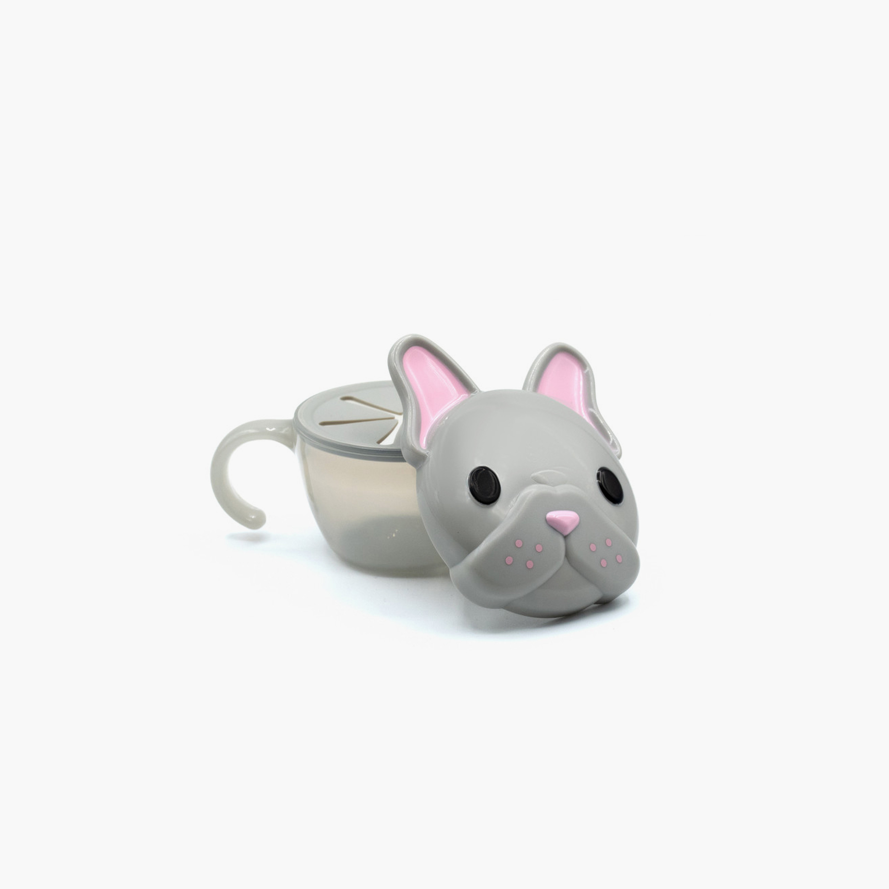 Melii Snack Container with Finger Trap - Bulldog - Grey & Pink-baby-feeding-mealtimeessentials-image-2