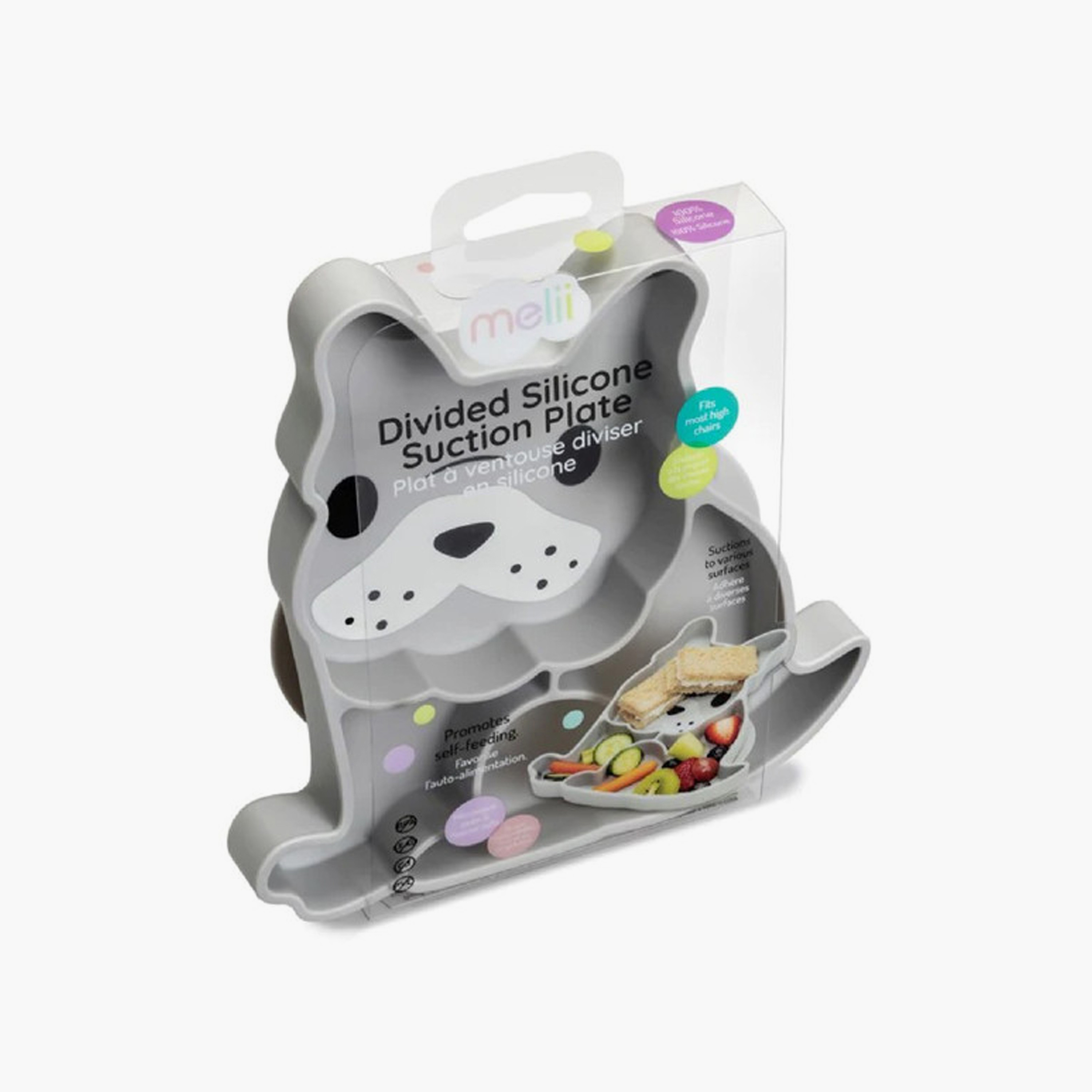 Melii Divided Silicone Suction Plate - Bulldog - Grey-baby-feeding-mealtimeessentials-image-2