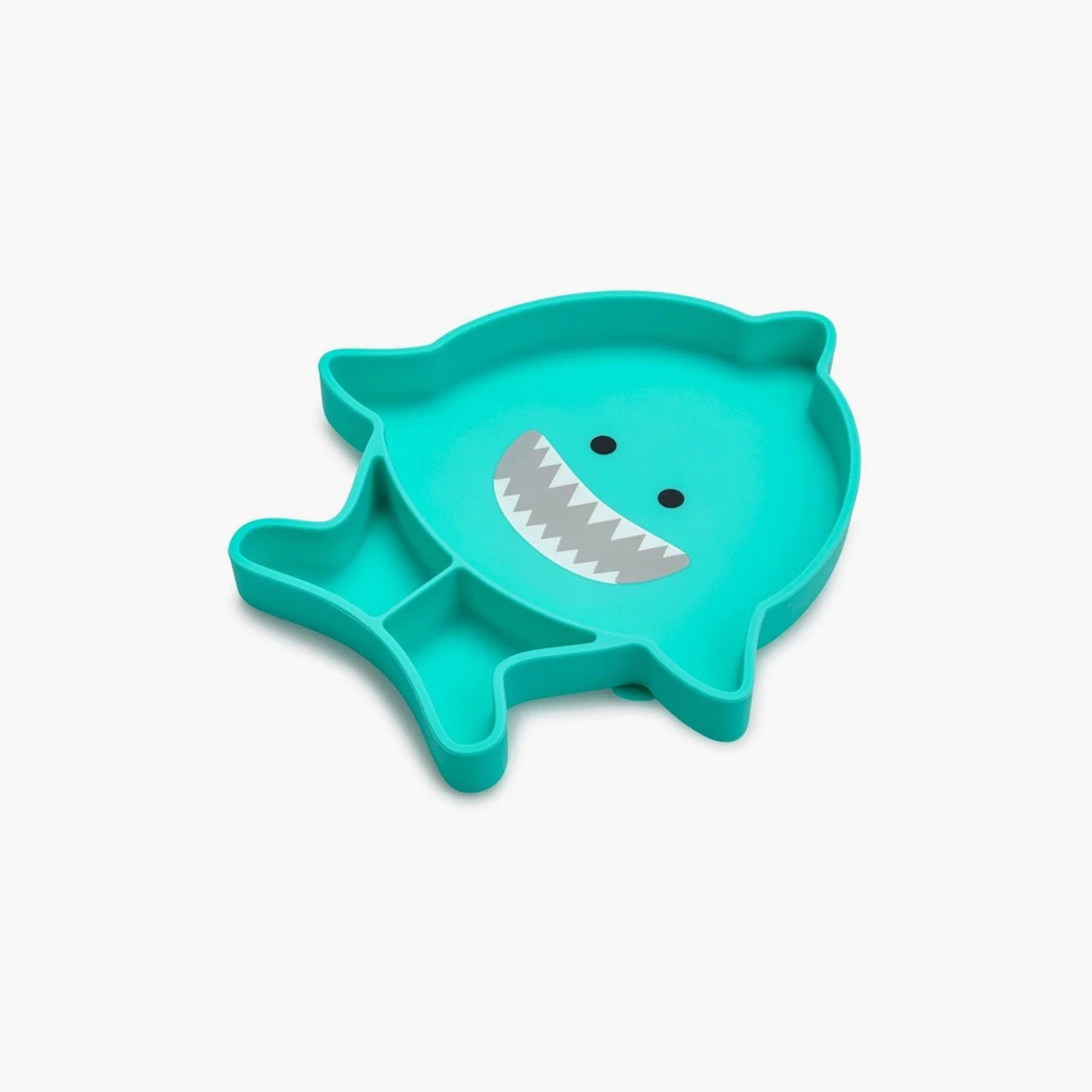 Melii Divided Silicone Suction Plate - Shark - Turquoise-baby-feeding-mealtimeessentials-image-1