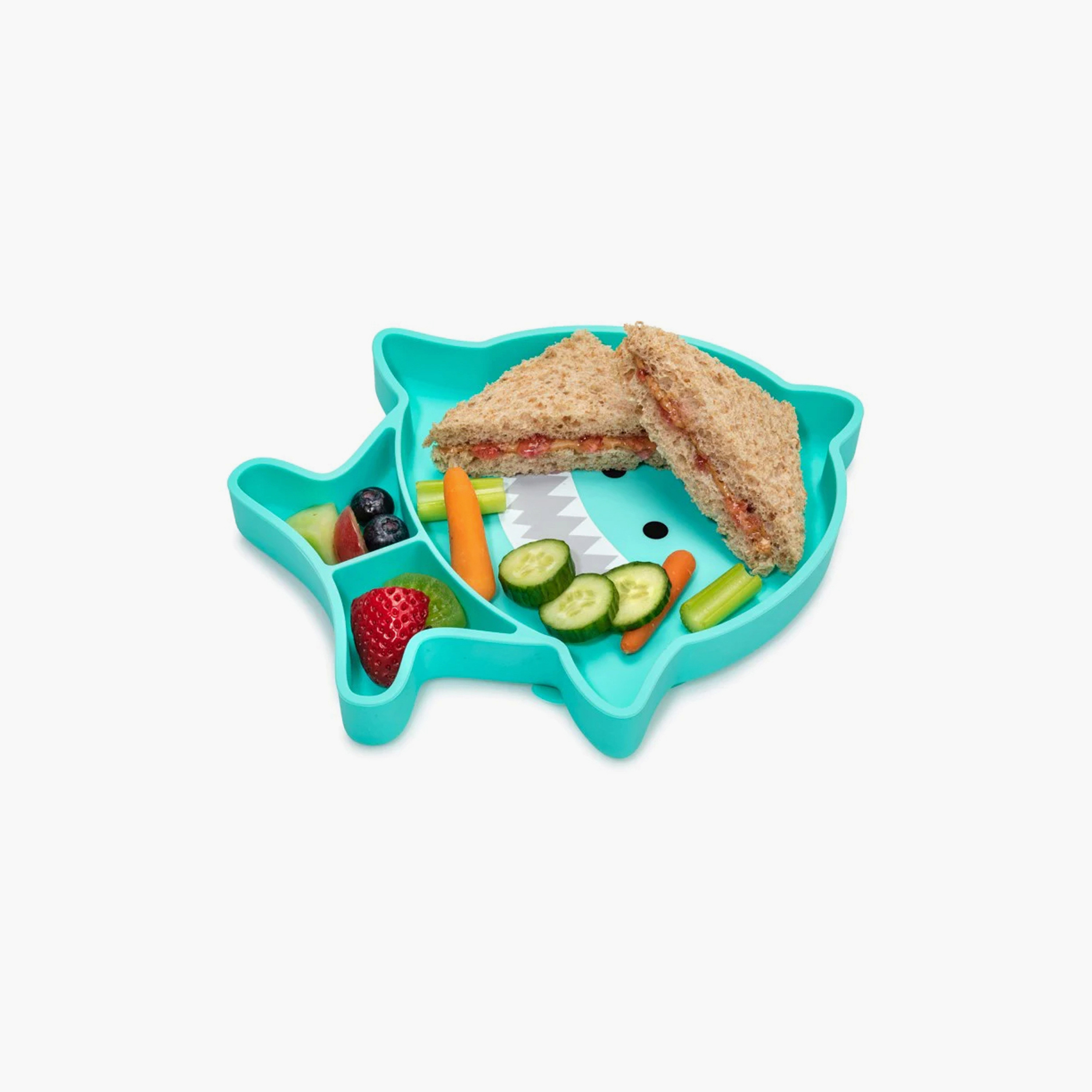 Melii Divided Silicone Suction Plate - Shark - Turquoise-baby-feeding-mealtimeessentials-image-2