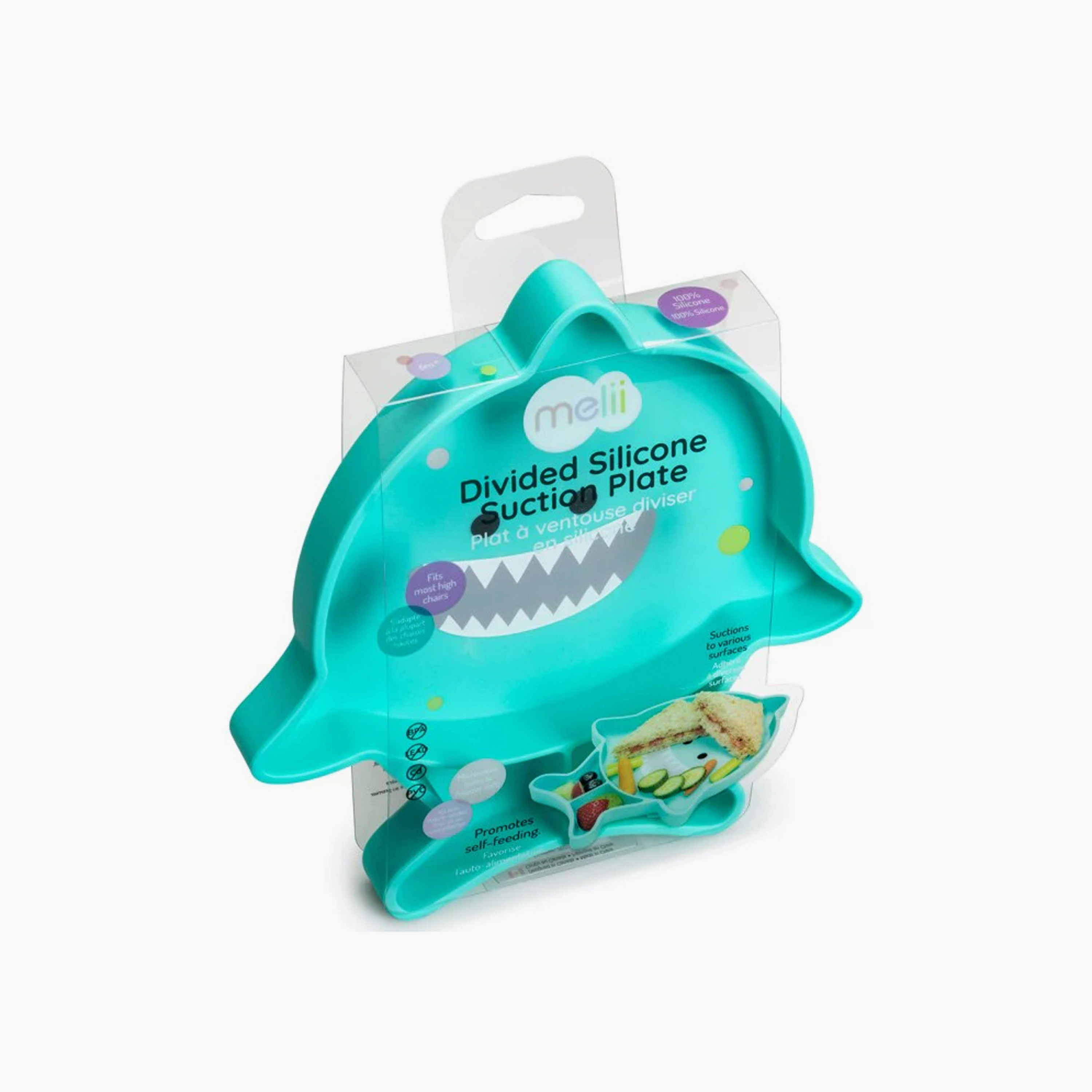 Melii Divided Silicone Suction Plate - Shark - Turquoise-baby-feeding-mealtimeessentials-image-3