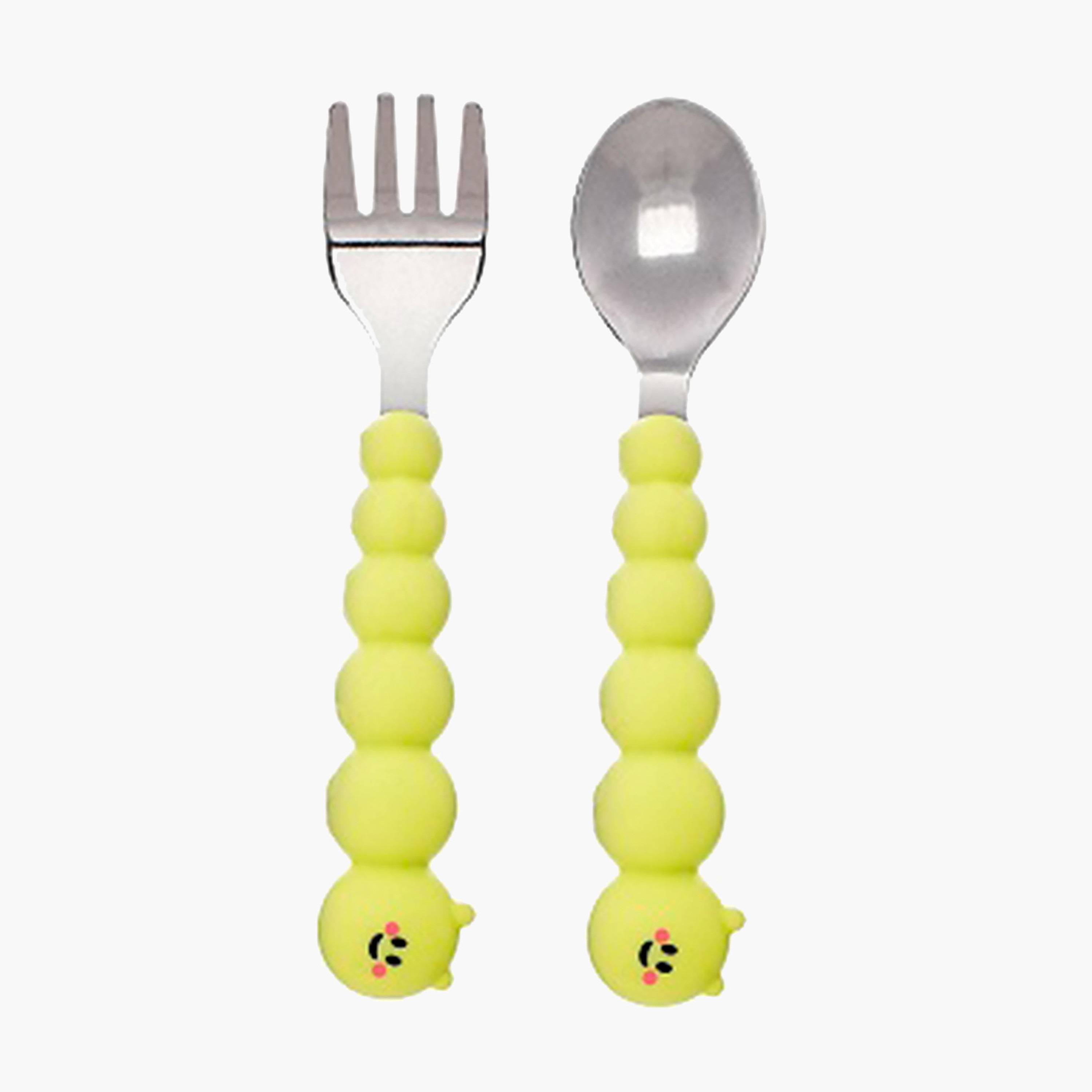 Melii Silicone Caterpillar Spoon and Fork Set-baby-feeding-mealtimeessentials-image-1
